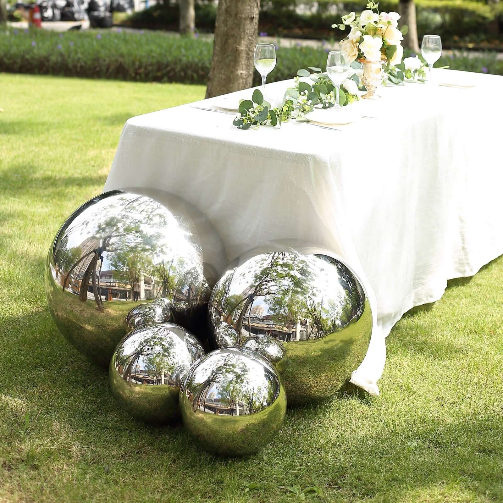 2-Pack Gazing Globe Mirror Ball Reflective Hollow Stainless Steel Silver Spheres - Decorative Outdoor Garden Display 12" - Image 7