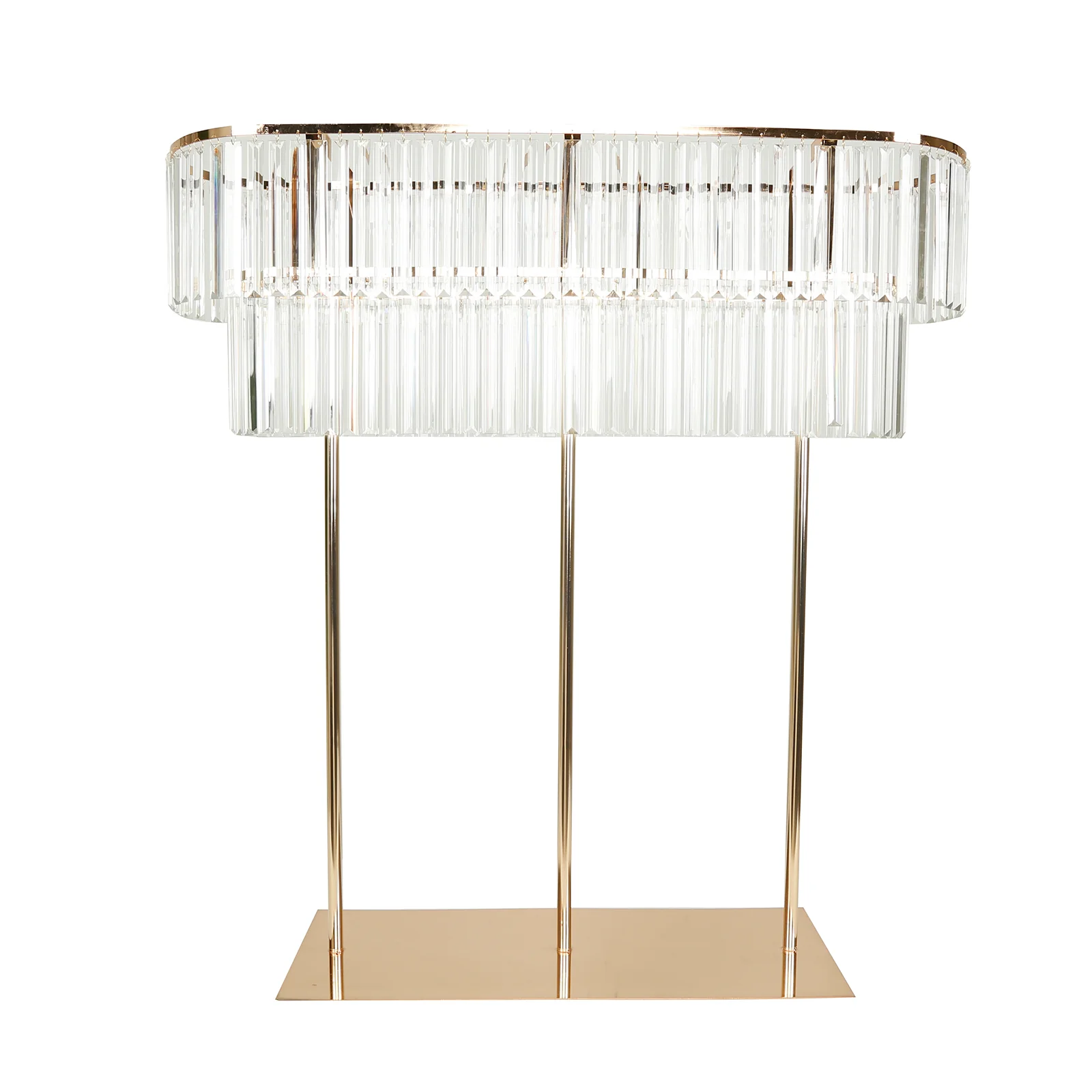 40"x40" Crystal Pendant 2-Tier Flower Stand – Gold Metal Table Centerpiece Pedestal with Drop Accents - Image 2