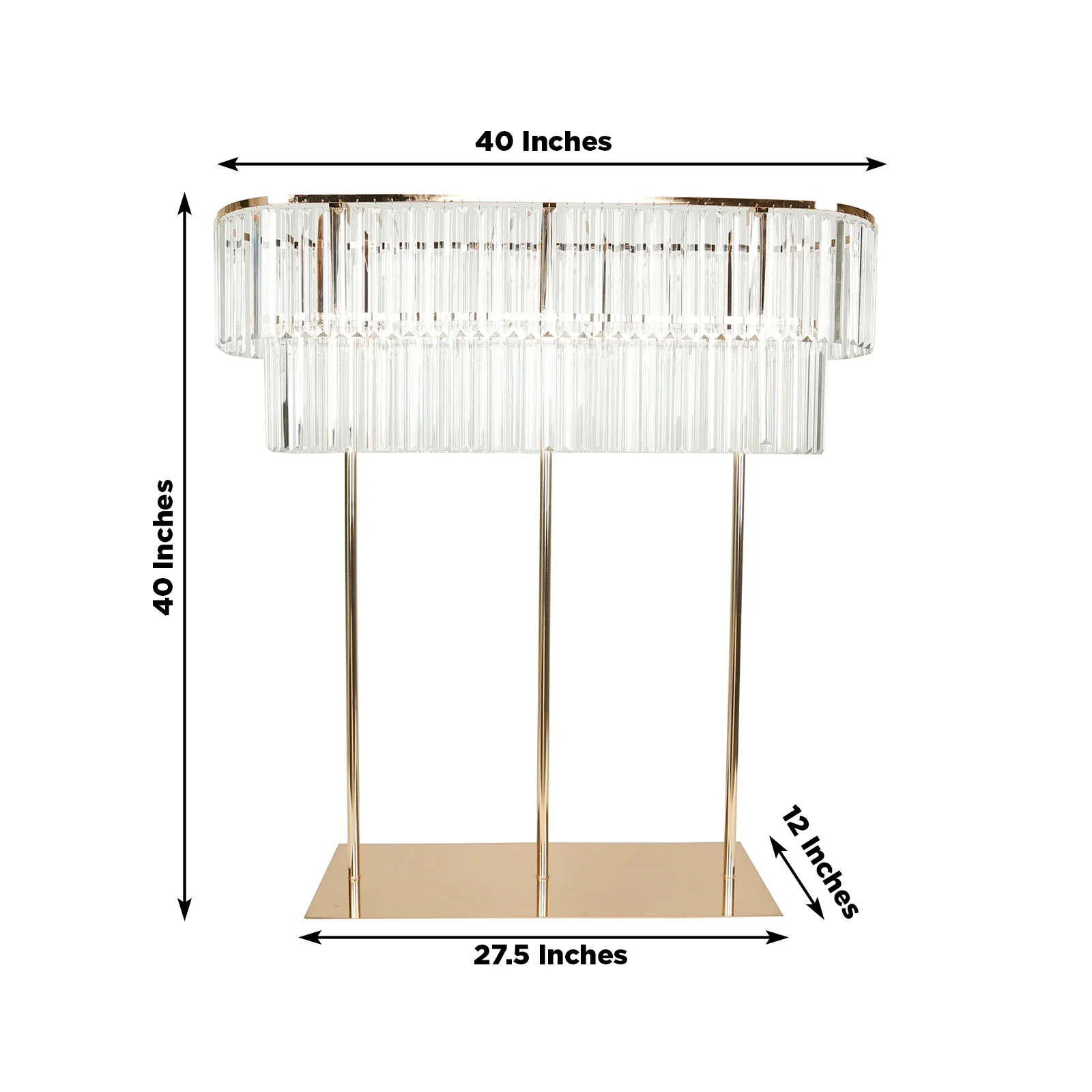40"x40" Crystal Pendant 2-Tier Flower Stand – Gold Metal Table Centerpiece Pedestal with Drop Accents - Image 3