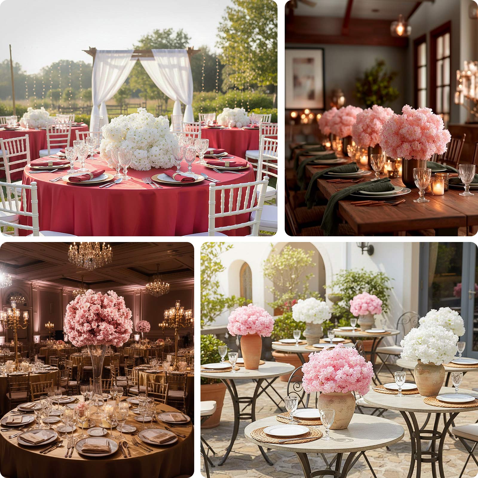 20" Pre-Arranged Artificial Cherry Blossom Centerpiece, White Silk Flower Ball Arrangement for Wedding & Event Tables - Image 4