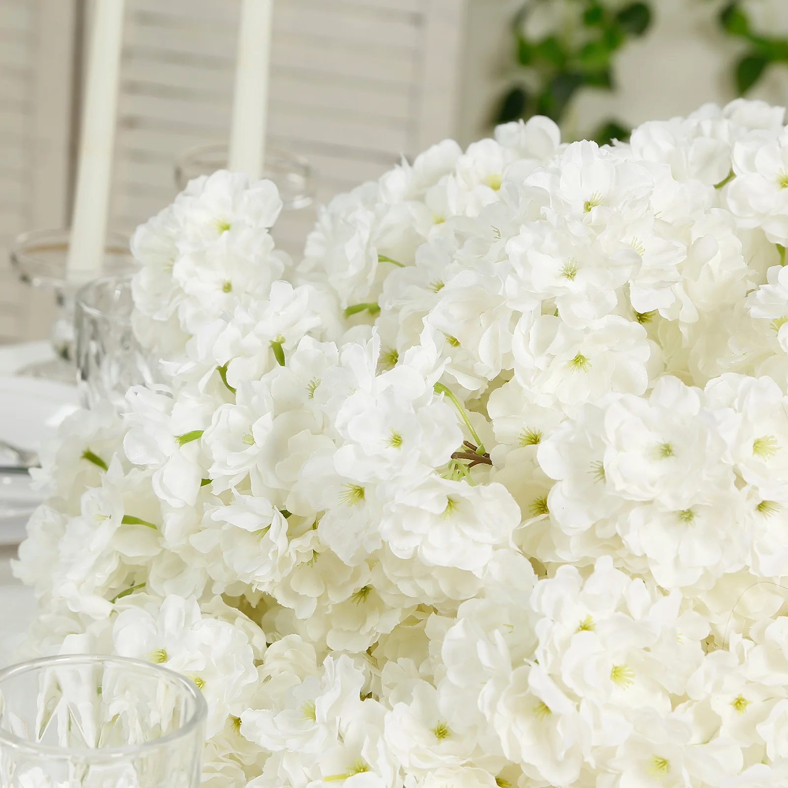 20" Pre-Arranged Artificial Cherry Blossom Centerpiece, White Silk Flower Ball Arrangement for Wedding & Event Tables - Image 7