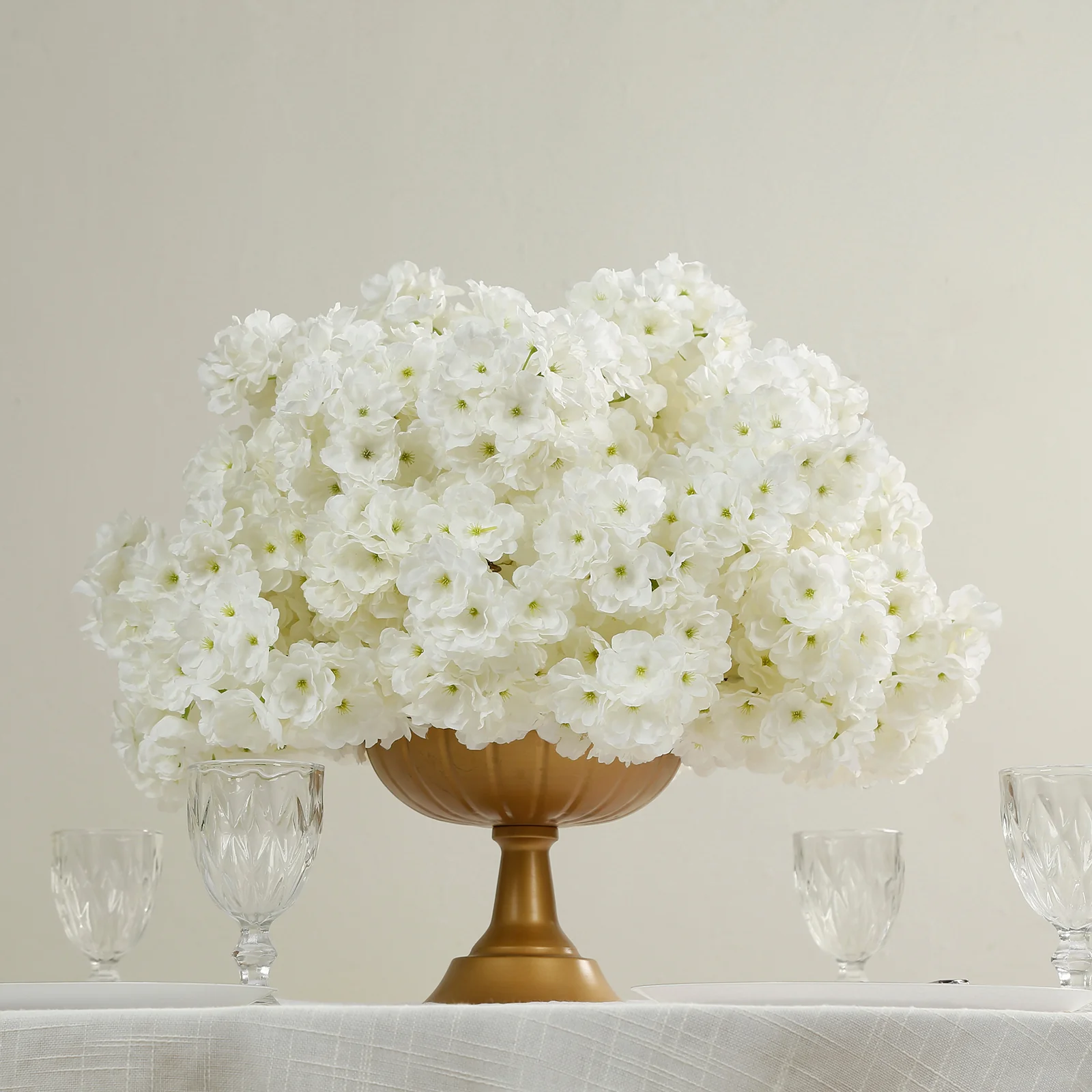 20" Pre-Arranged Artificial Cherry Blossom Centerpiece, White Silk Flower Ball Arrangement for Wedding & Event Tables - Image 8