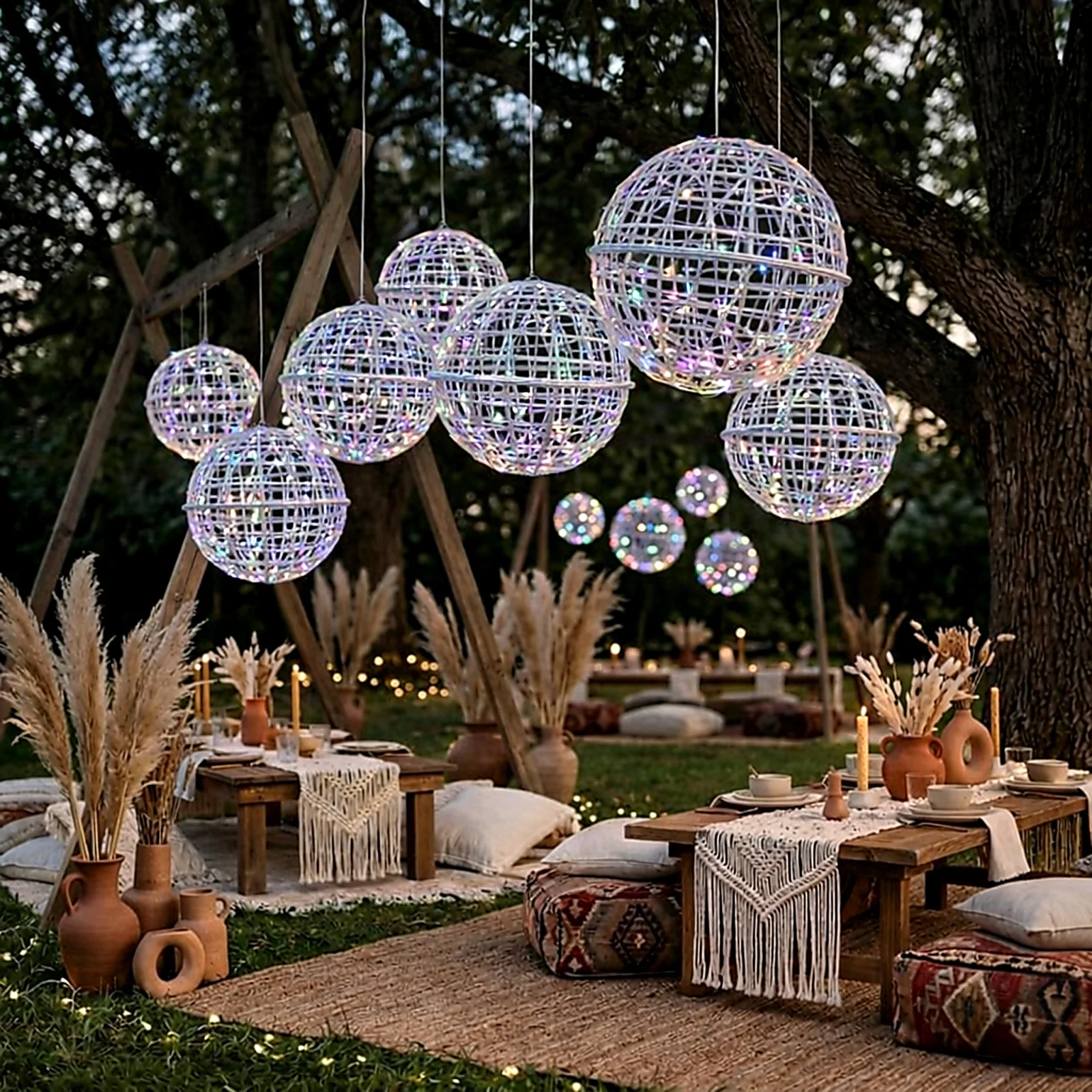 4 Pack LED Lighted Decorative Sphere Balls – 19" White Woven Rattan Orbs, 520 Multicolor LEDs, 8 Lighting Modes, End-to-End Connectable, Plug-In