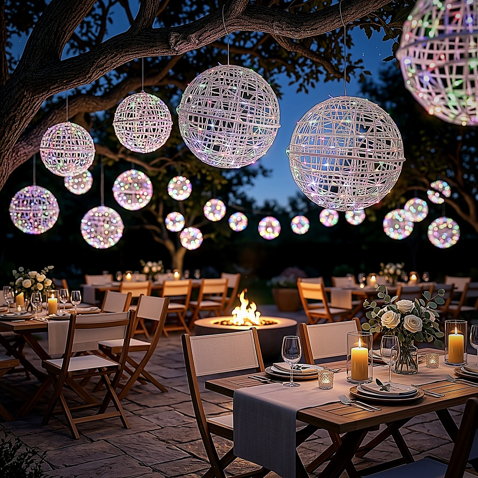 4 Pack LED Lighted Decorative Sphere Balls – 19" White Woven Rattan Orbs, 520 Multicolor LEDs, 8 Lighting Modes, End-to-End Connectable, Plug-In - Image 8