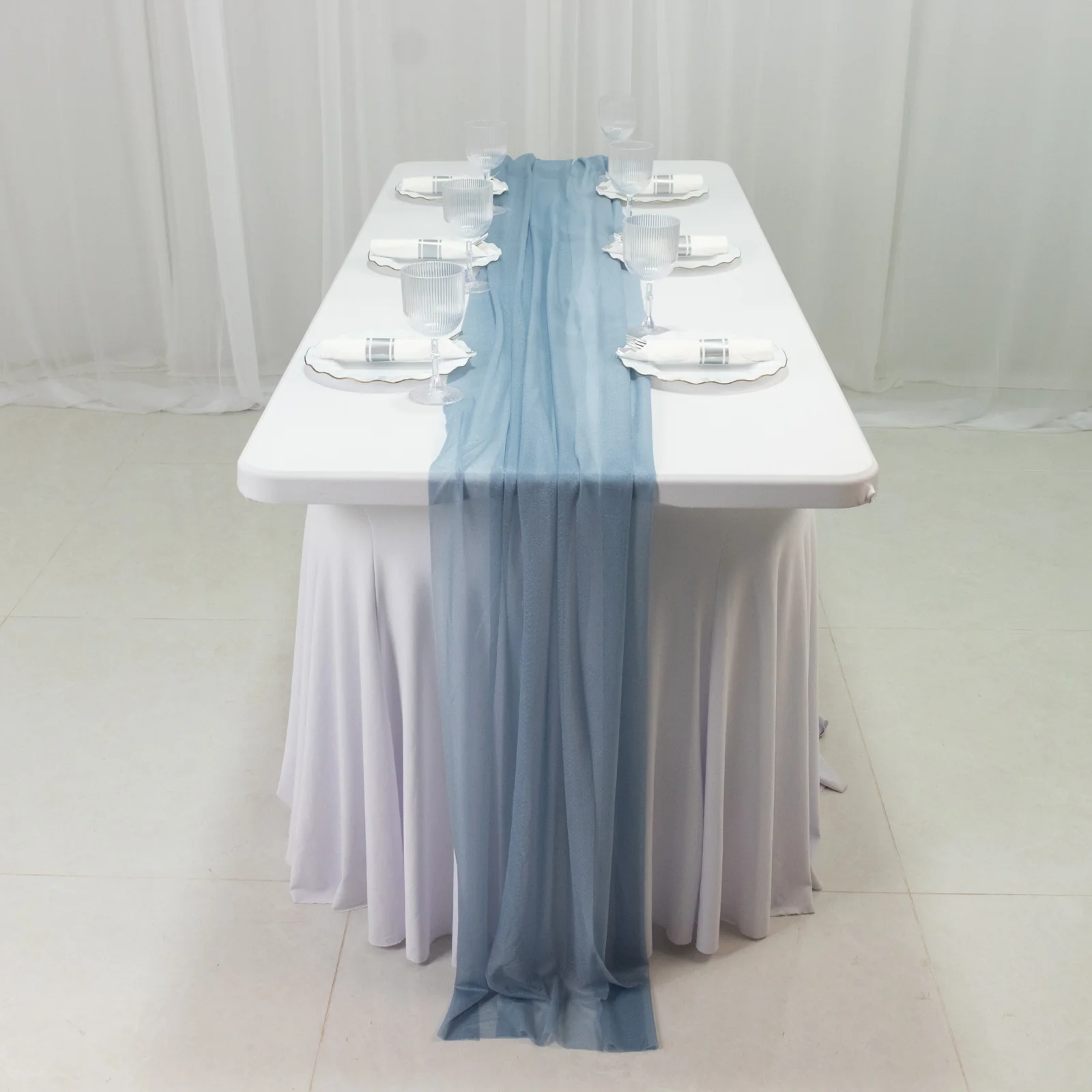 20-Pack 9ft Sheer Table Runners – Dusty Blue Shimmer Sheer Drapes, Wrinkle-Free - Image 2
