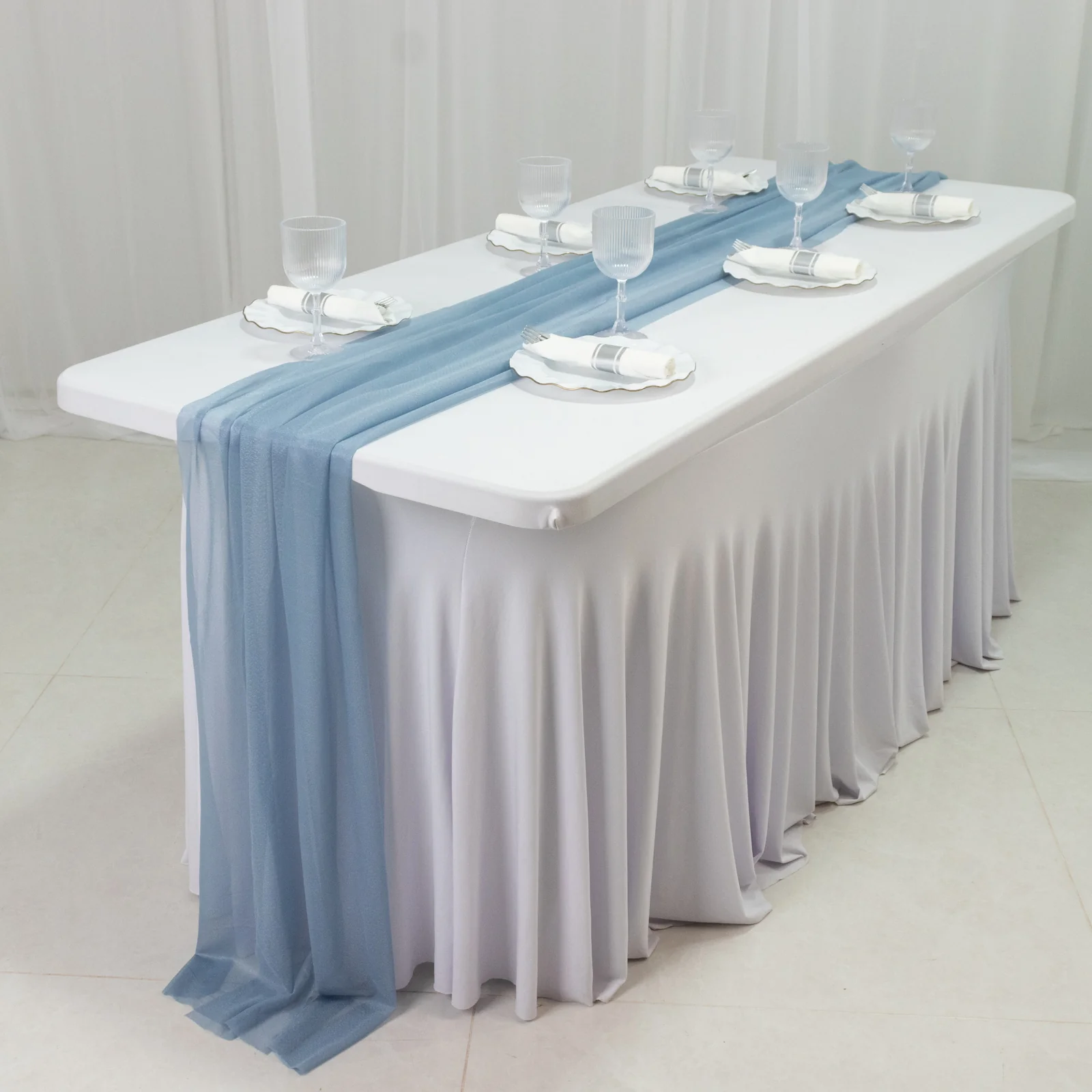 20-Pack 9ft Sheer Table Runners – Dusty Blue Shimmer Sheer Drapes, Wrinkle-Free - Image 3