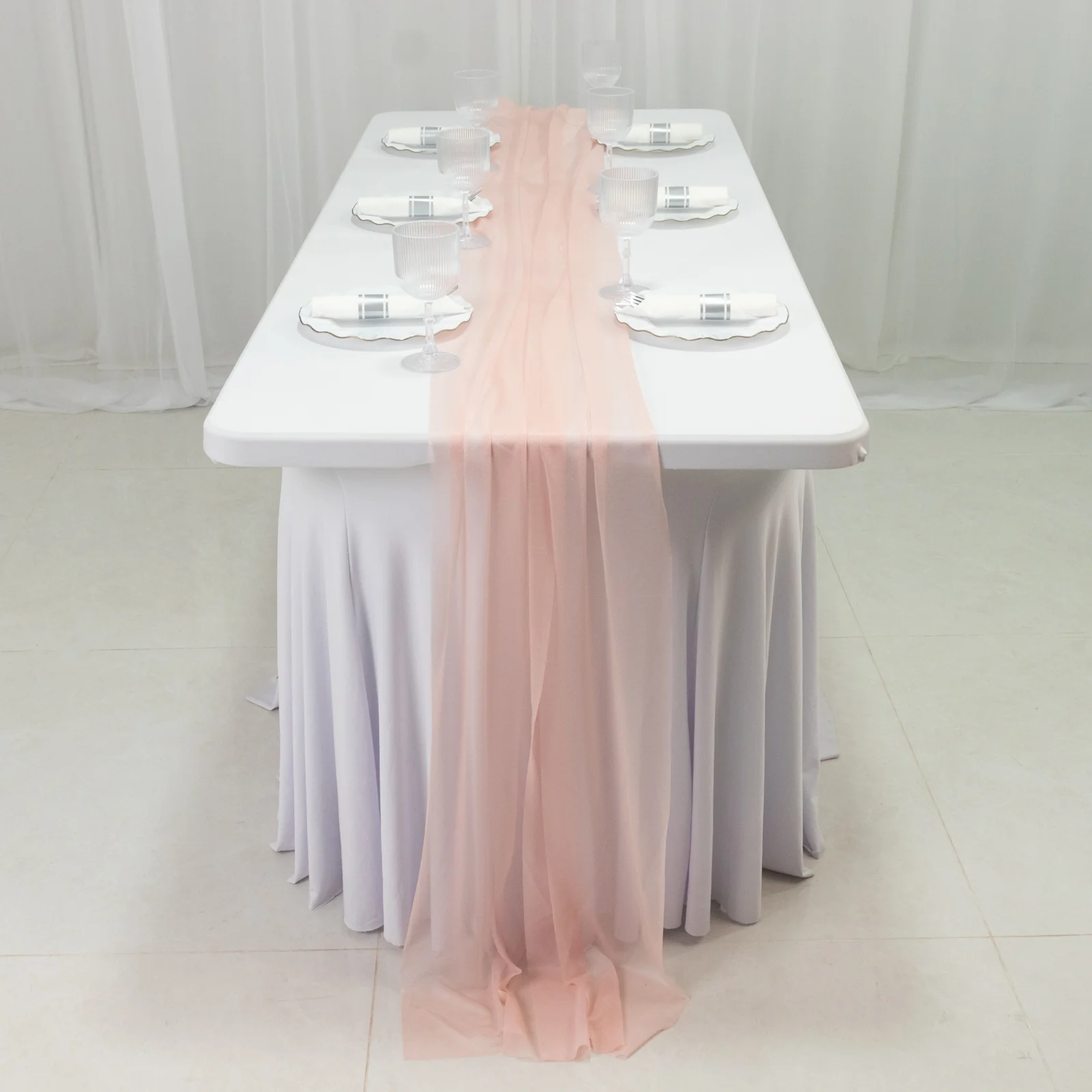 20-Pack 9ft Sheer Table Runners – Blush Shimmer Sheer Drapes, Wrinkle-Free - Image 2