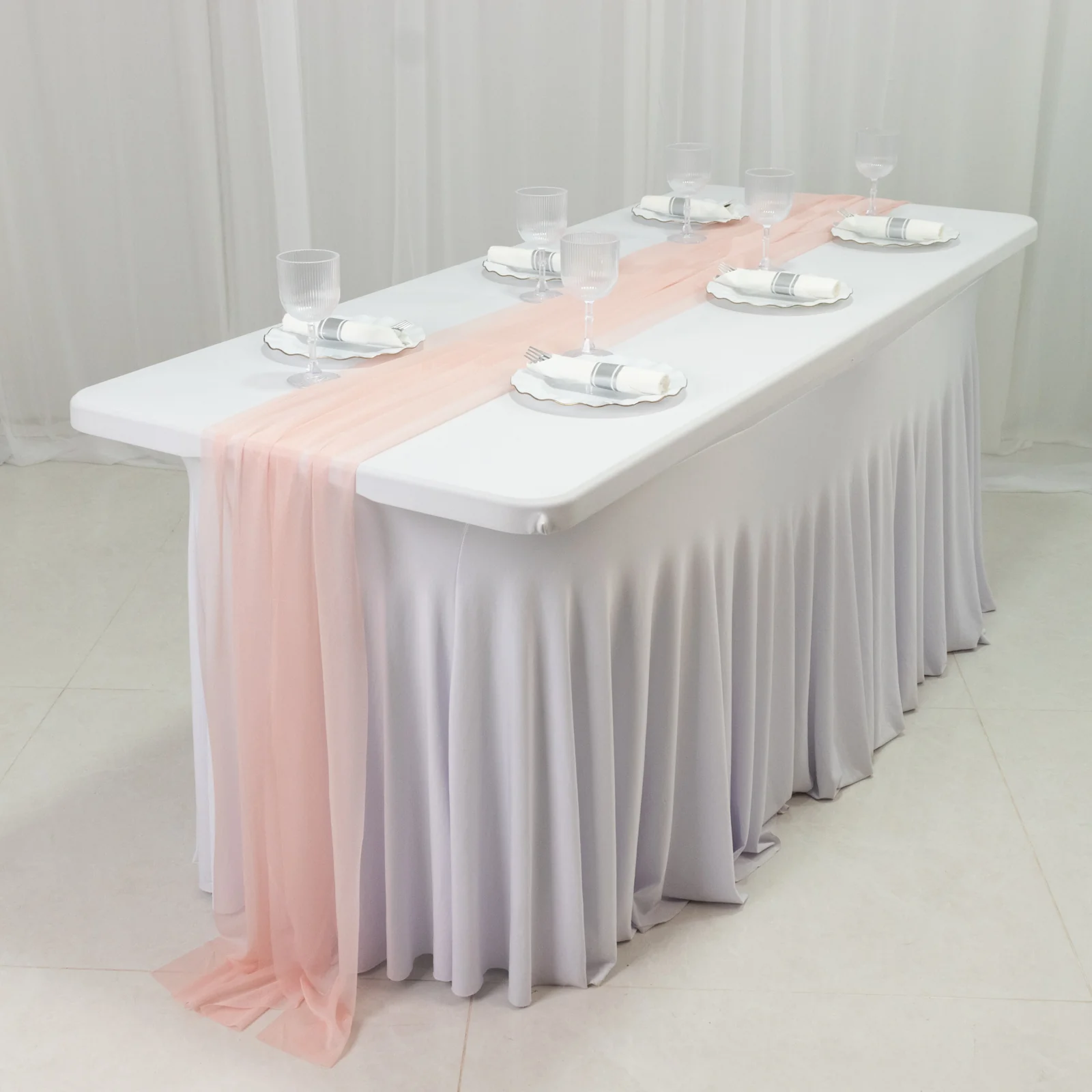 20-Pack 9ft Sheer Table Runners – Blush Shimmer Sheer Drapes, Wrinkle-Free - Image 3