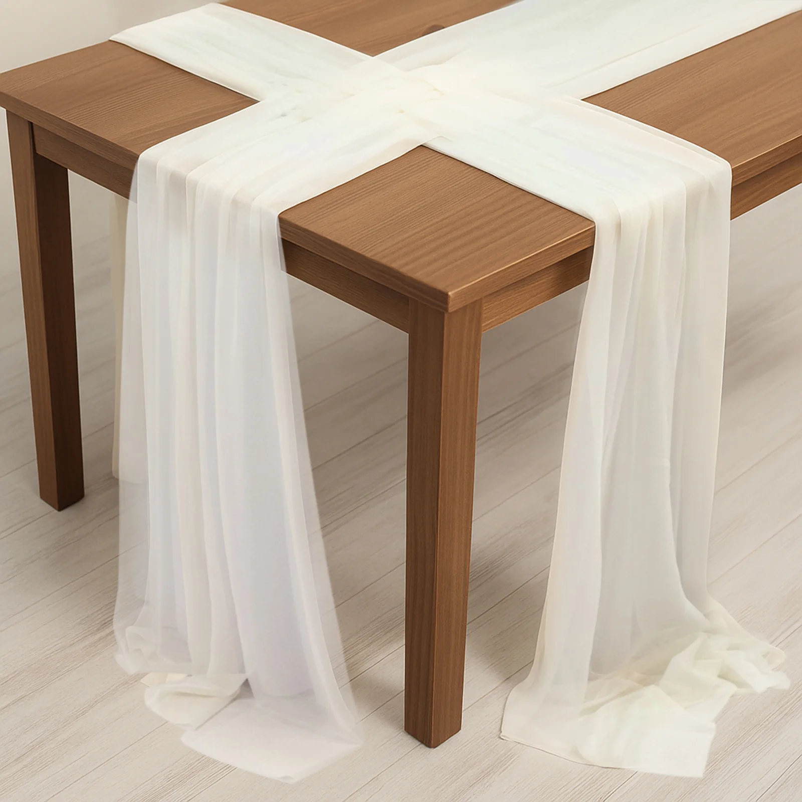 20-Pack 9ft Sheer Table Runners – Ivory Shimmer Sheer Drapes, Wrinkle-Free