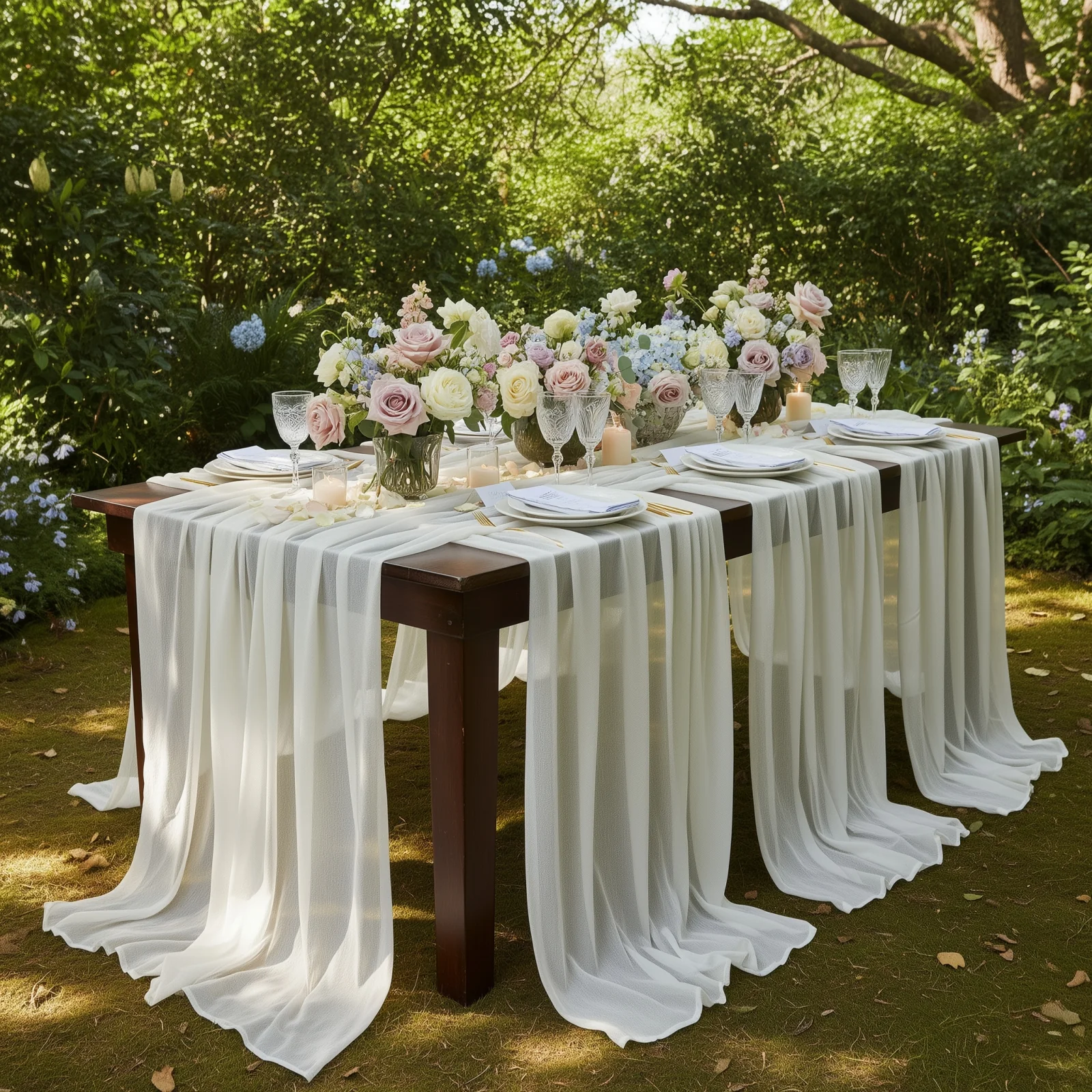 20-Pack 9ft Sheer Table Runners – Ivory Shimmer Sheer Drapes, Wrinkle-Free - Image 3