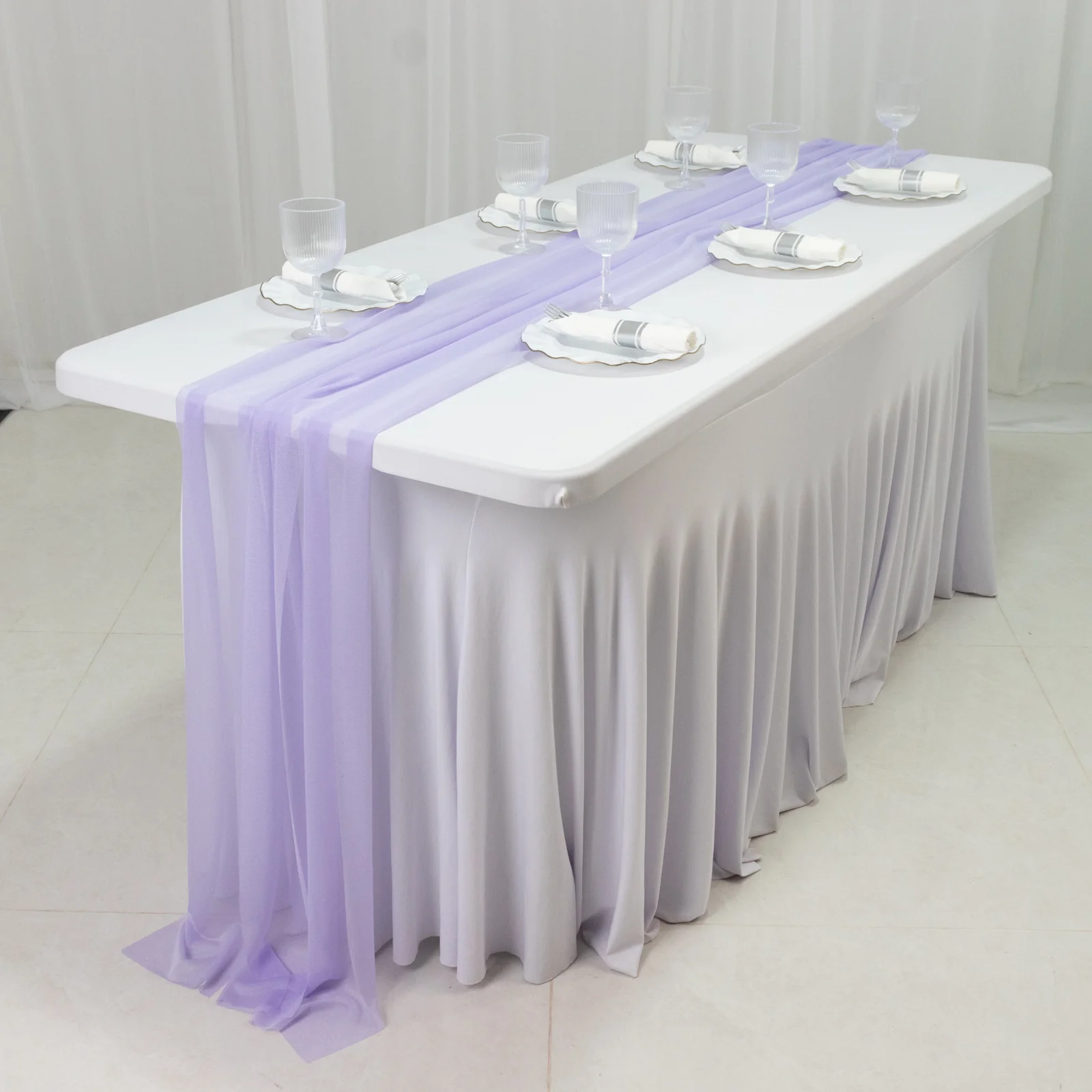 20-Pack 9ft Sheer Table Runners – Lavender Lilac Shimmer Sheer Drapes, Wrinkle-Free - Image 3
