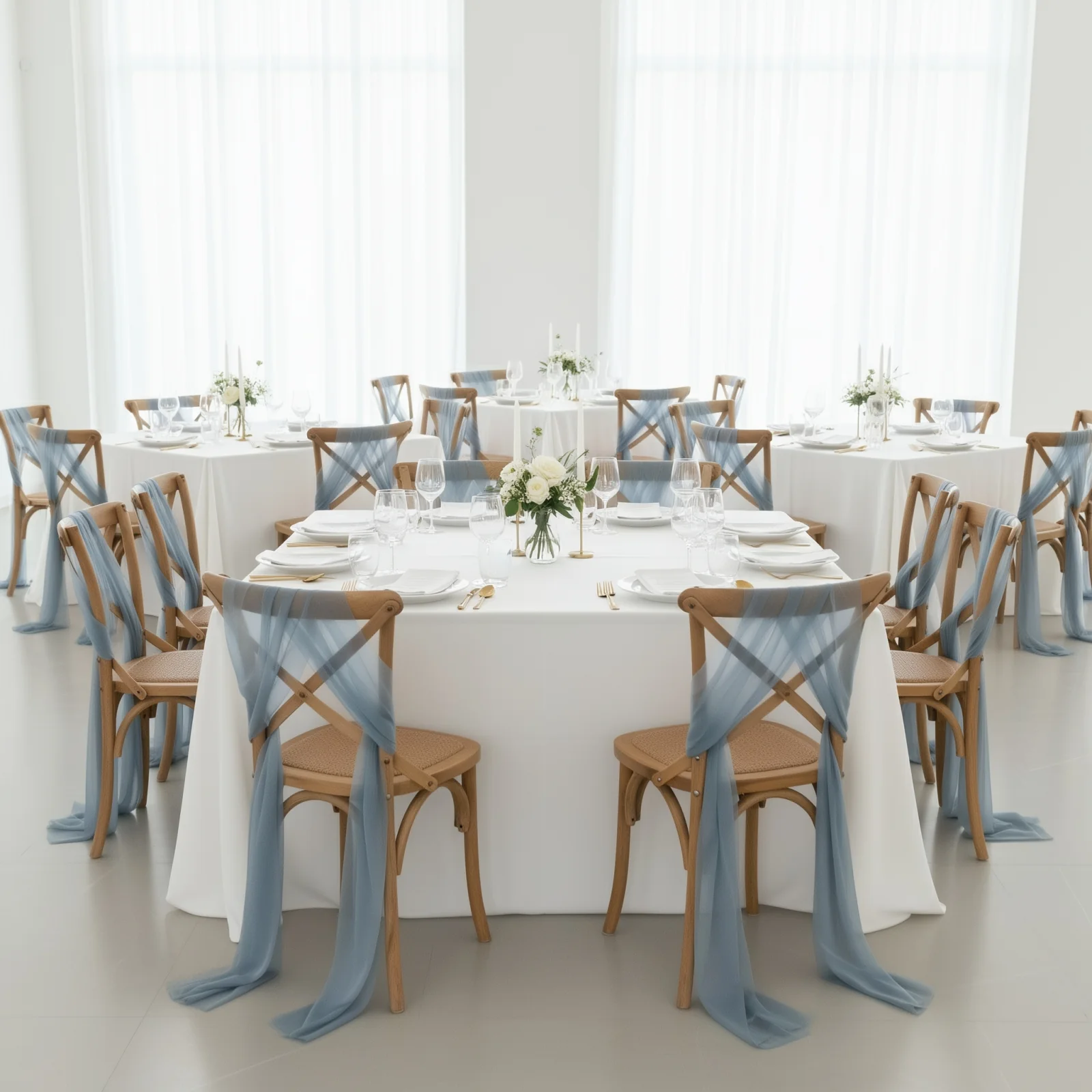 20-Pack Sheer Chair Drape Decor in Dusty Blue – 9ft Shimmer Sash, Wrinkle-Free - Image 3