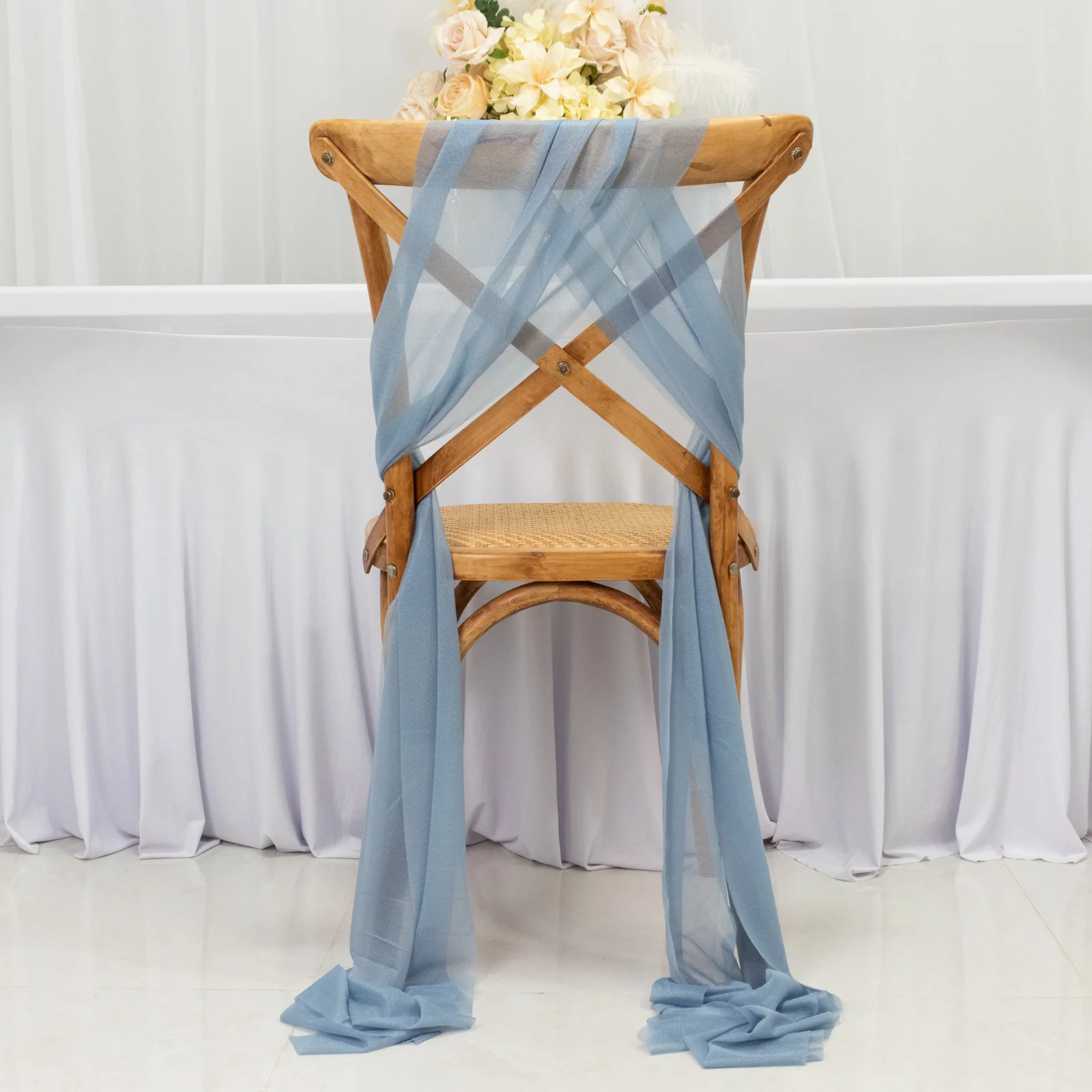 20-Pack Sheer Chair Drape Decor in Dusty Blue – 9ft Shimmer Sash, Wrinkle-Free - Image 4