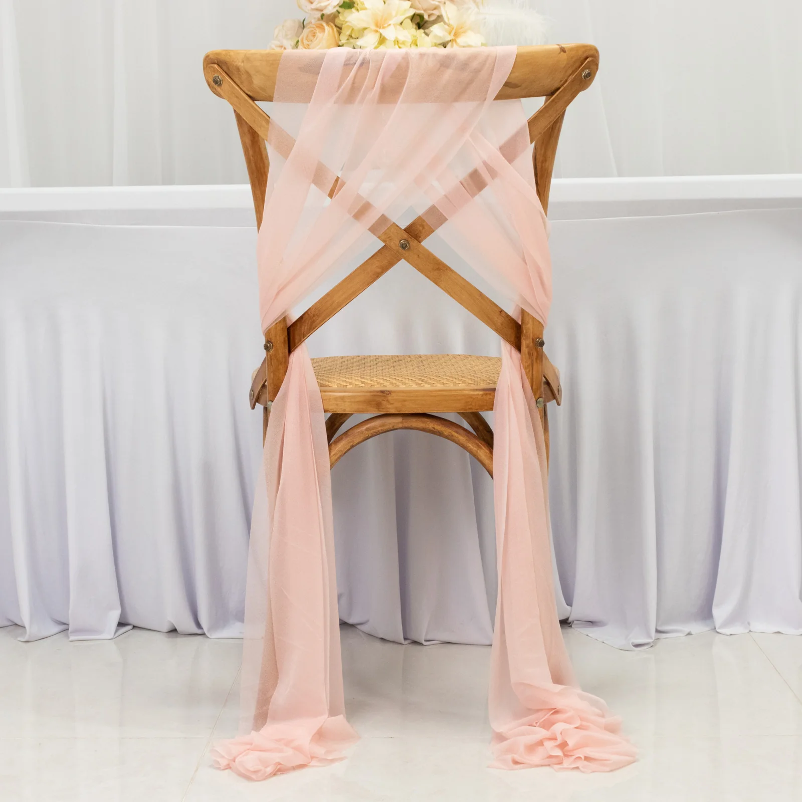 20-Pack Sheer Chair Drape Decor in Blush – 9ft Shimmer Sash, Wrinkle-Free - Image 3