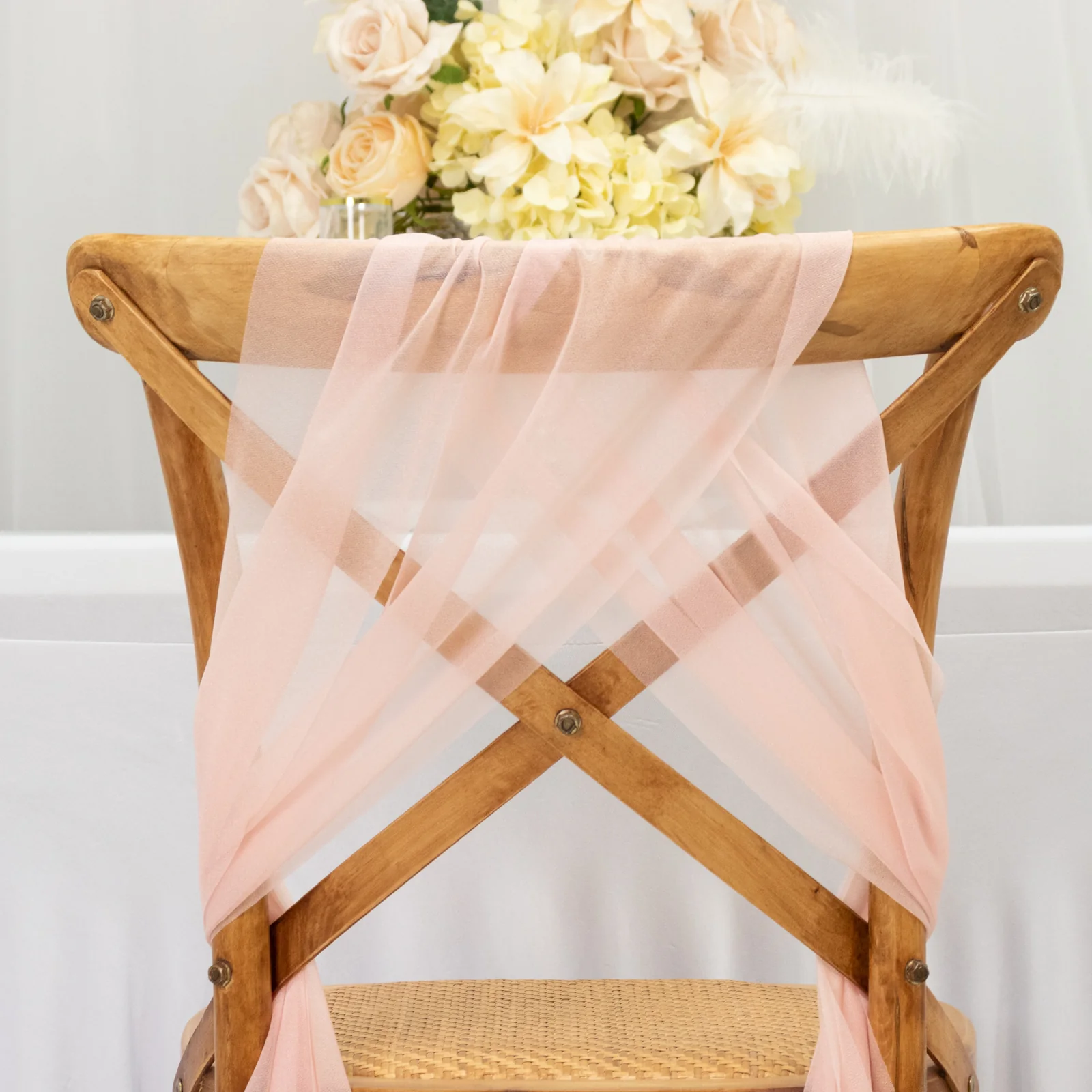 20-Pack Sheer Chair Drape Decor in Blush – 9ft Shimmer Sash, Wrinkle-Free - Image 4