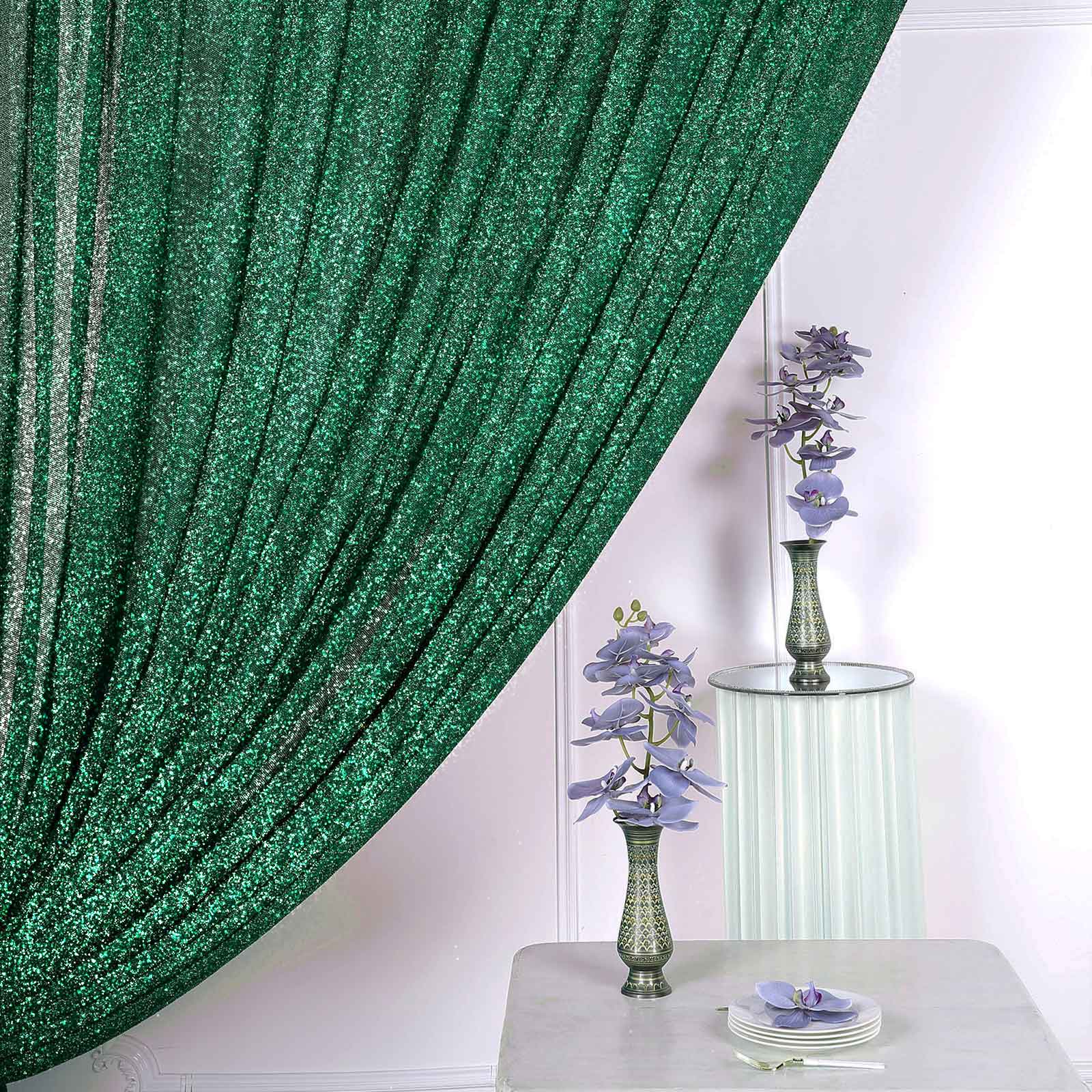 20ftx10ft Hunter Emerald Green Metallic Shimmer Tinsel Event Curtain Drapes, Backdrop Event Panel - Image 2