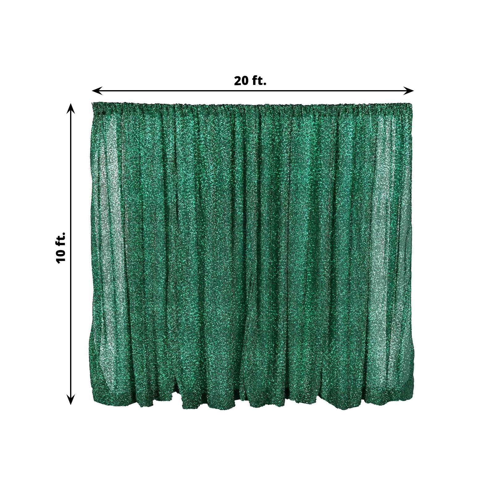 20ftx10ft Hunter Emerald Green Metallic Shimmer Tinsel Event Curtain Drapes, Backdrop Event Panel - Image 3