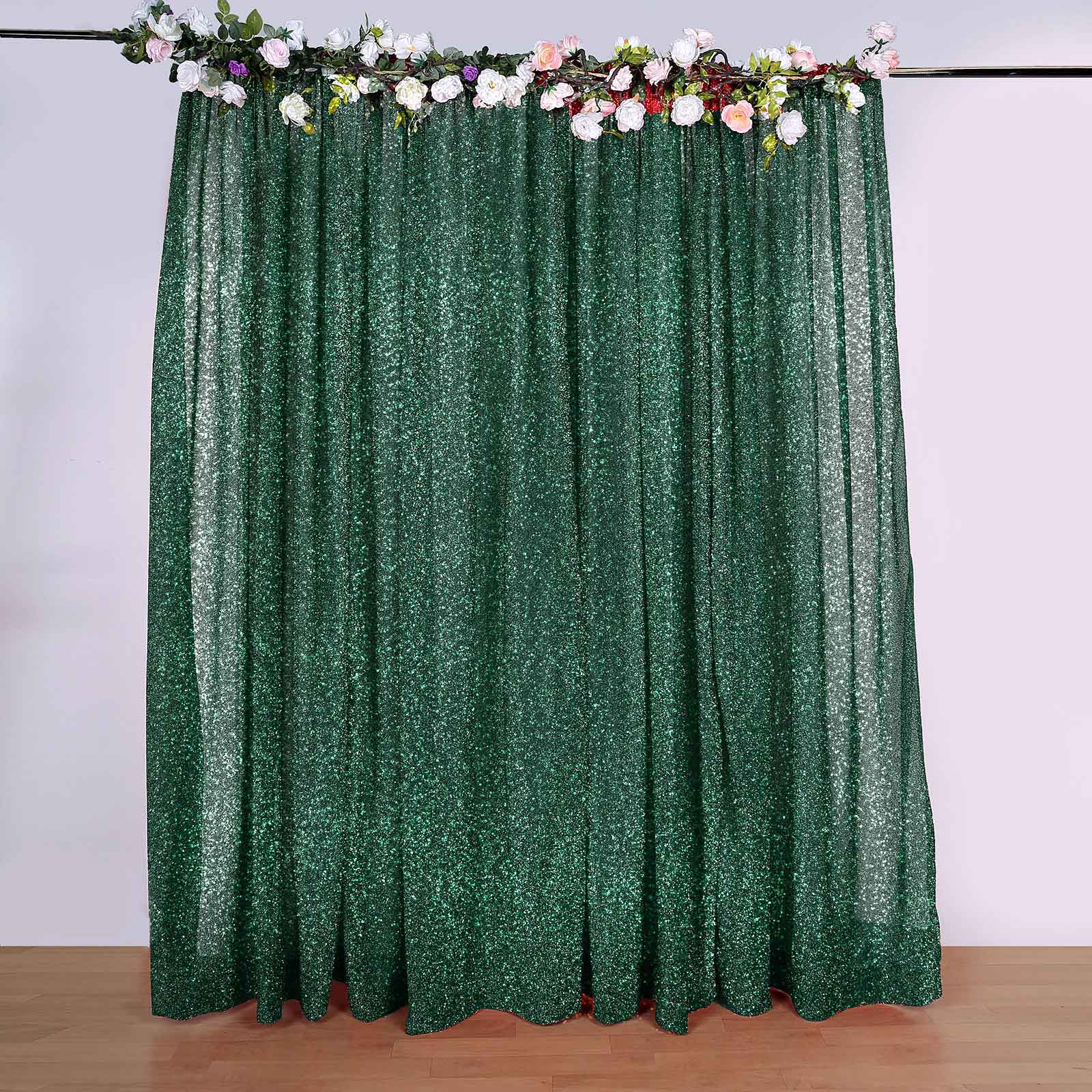 20ftx10ft Hunter Emerald Green Metallic Shimmer Tinsel Event Curtain Drapes, Backdrop Event Panel - Image 6