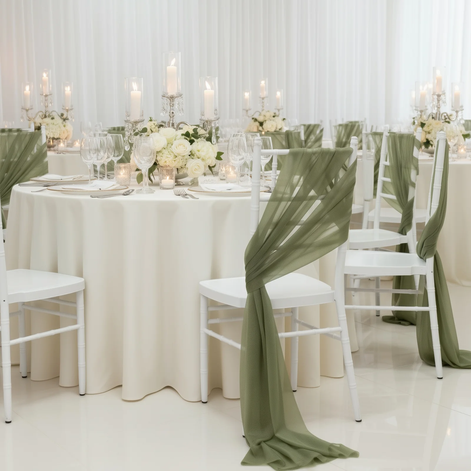 20-Pack Sheer Chair Drape Decor in Dusty Sage Green – 9ft Shimmer Sash, Wrinkle-Free - Image 3