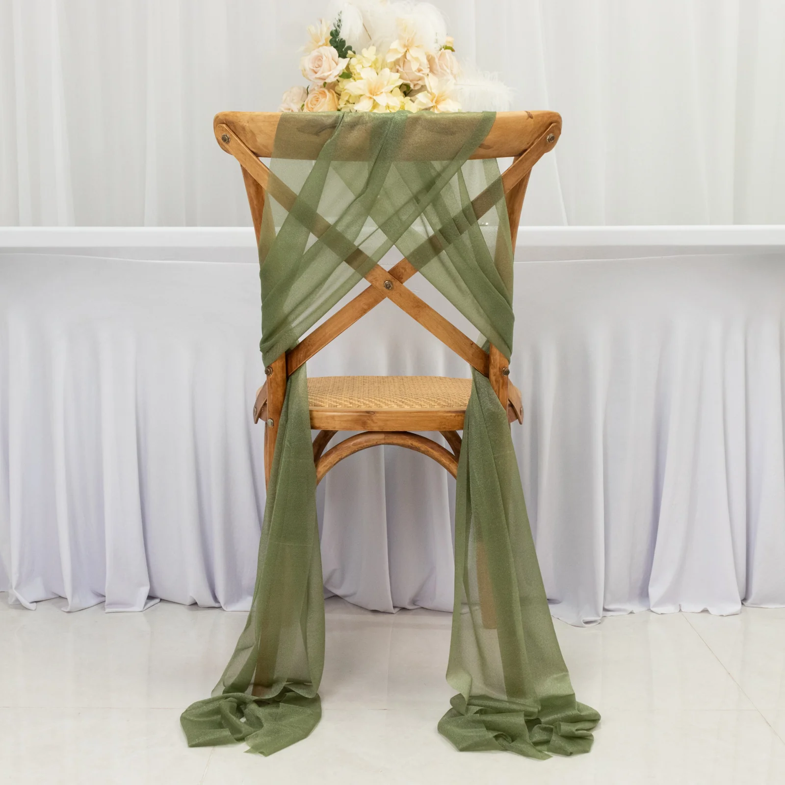 20-Pack Sheer Chair Drape Decor in Dusty Sage Green – 9ft Shimmer Sash, Wrinkle-Free - Image 4