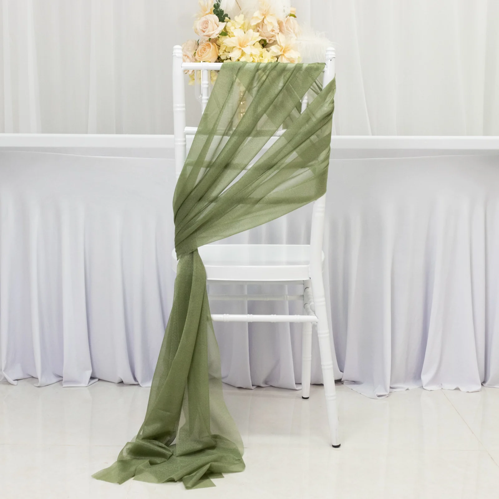 20-Pack Sheer Chair Drape Decor in Dusty Sage Green – 9ft Shimmer Sash, Wrinkle-Free - Image 5