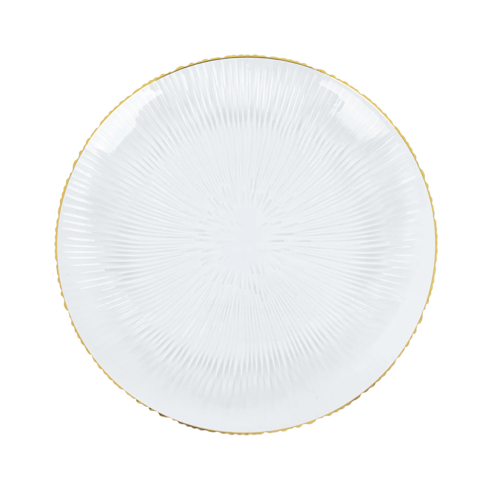 20 Pack 10" Clear Plastic Dinner Plates with Gold Rim – Ribbed Sunburst Pattern – Round Disposable Party Plates - Image 2