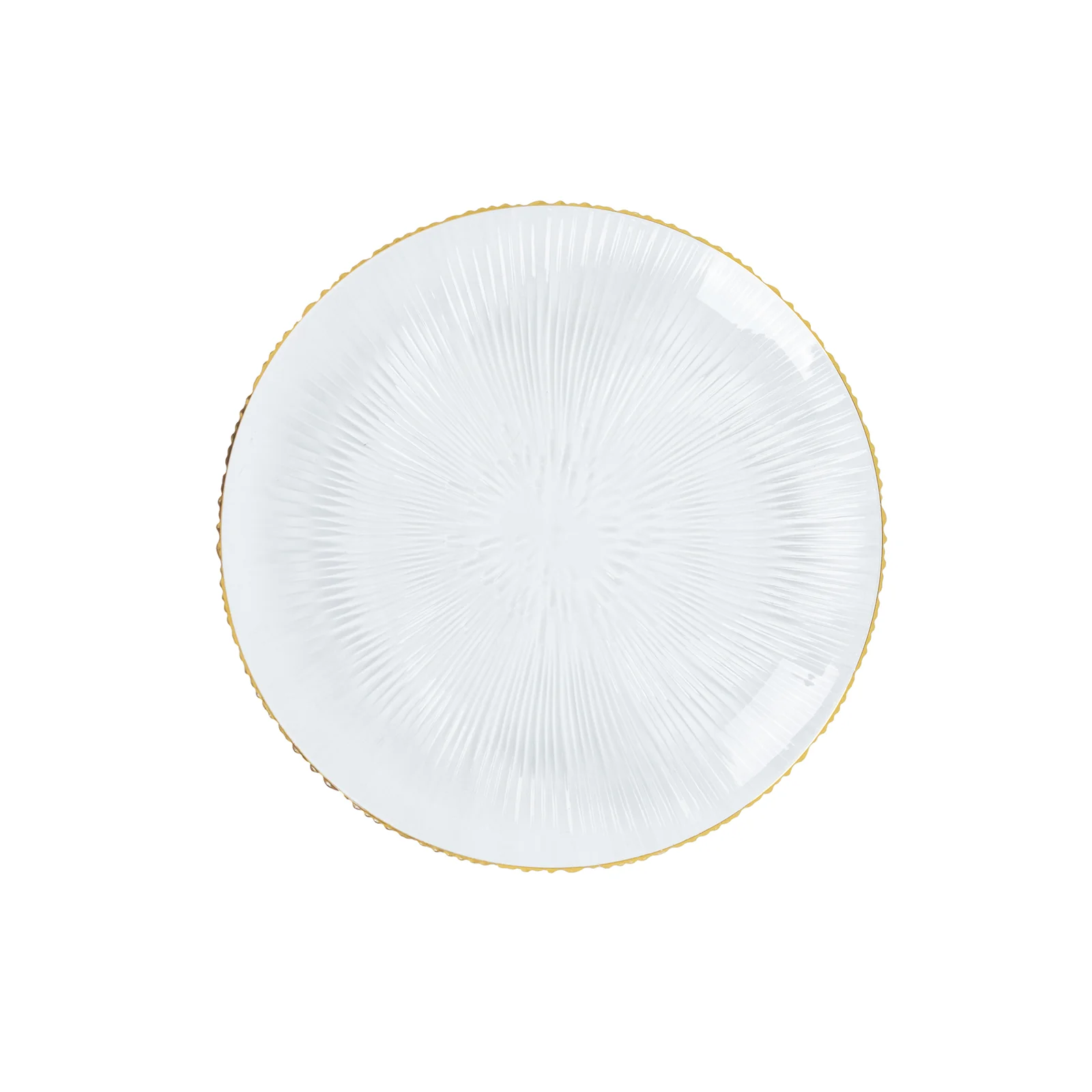 20 Pack 7" Clear Plastic Dessert Plates with Gold Rim – Ribbed Sunburst Pattern – Round Disposable Salad Plates - Image 2