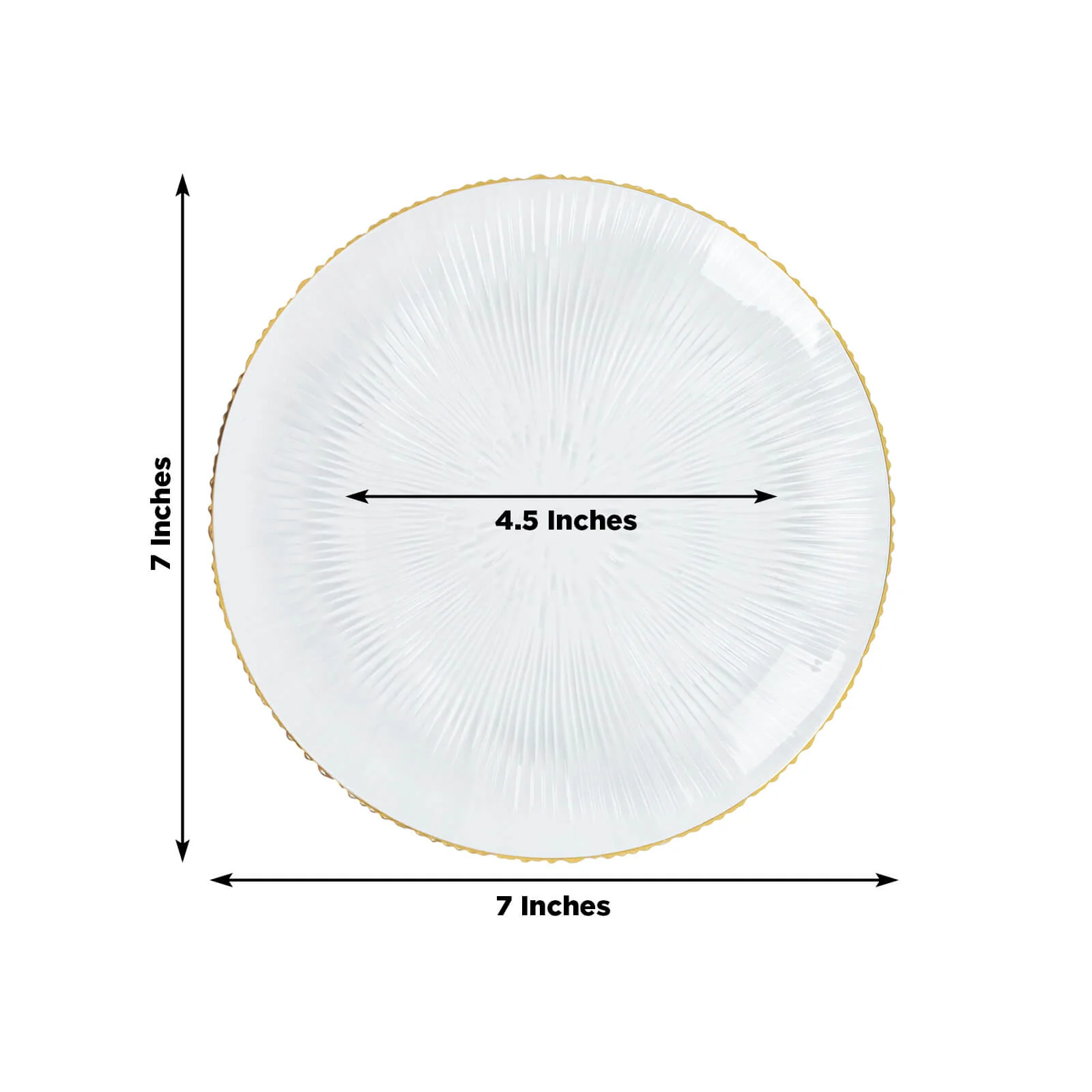 20 Pack 7" Clear Plastic Dessert Plates with Gold Rim – Ribbed Sunburst Pattern – Round Disposable Salad Plates - Image 3