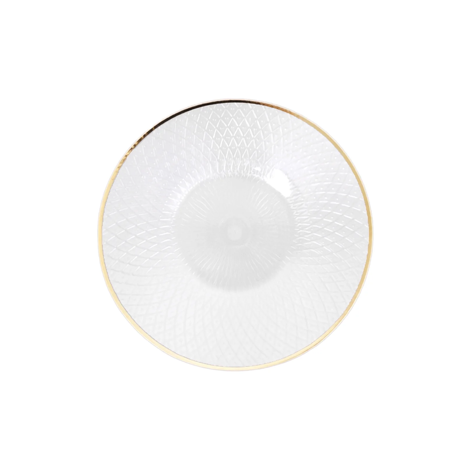 20-Pack Round Pearl White Plastic Dessert Plates – 7" Radial Diamond-Cut Pattern Gold Rim Salad Plates, Durable Disposable Tableware - Image 2