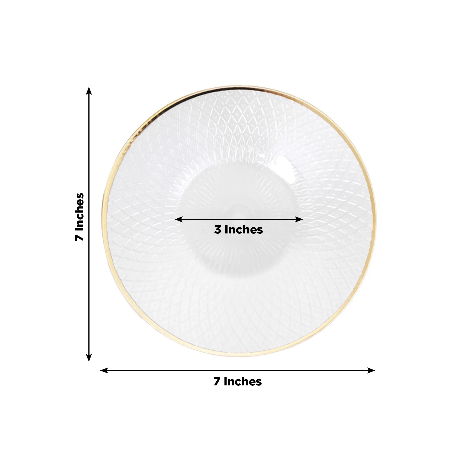 20-Pack Round Pearl White Plastic Dessert Plates – 7" Radial Diamond-Cut Pattern Gold Rim Salad Plates, Durable Disposable Tableware - Image 3