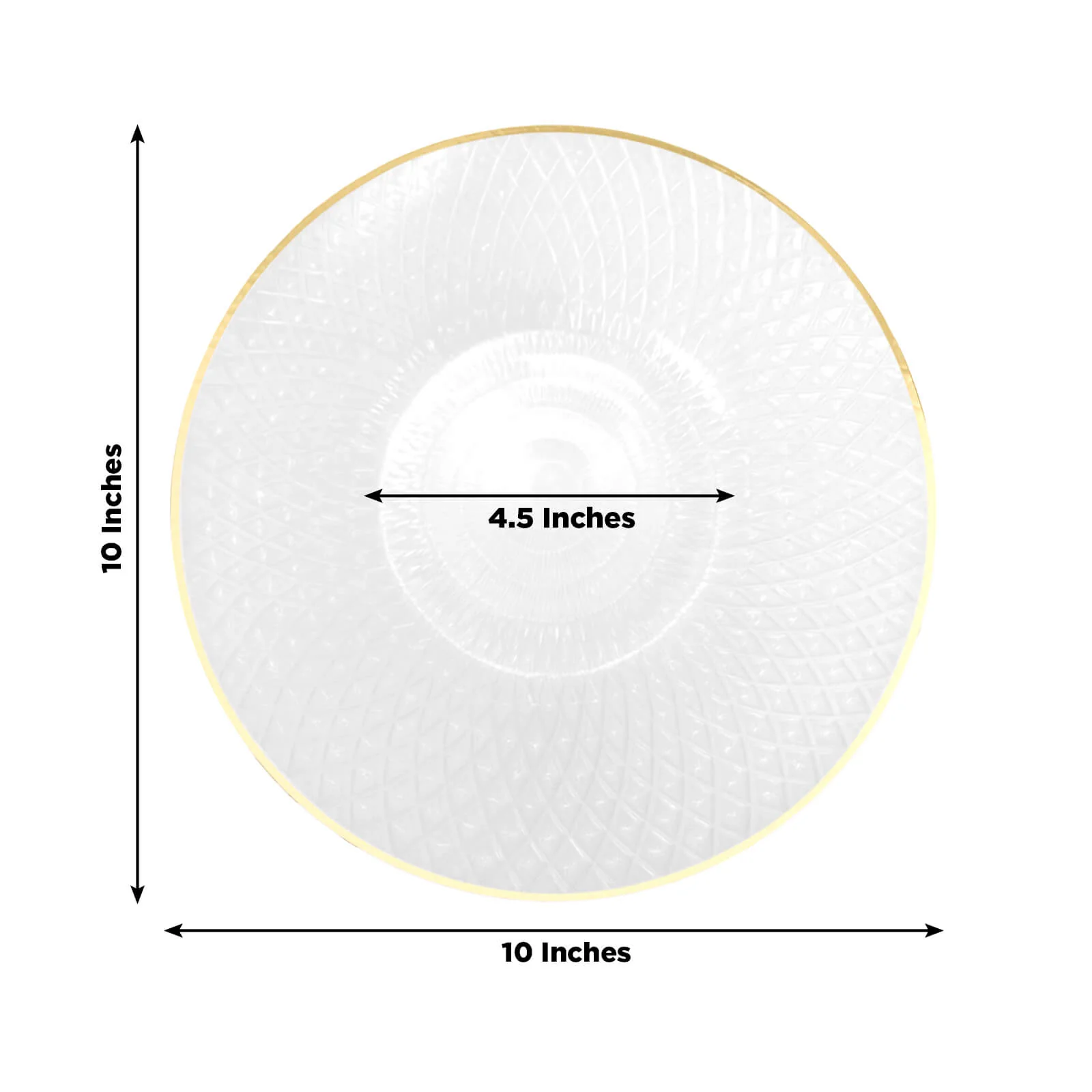 20-Pack Round Pearl White Plastic Dinner Plates – 10" Radial Diamond-Cut Pattern Gold Rim Party Plates, Durable Disposable Tableware - Image 3