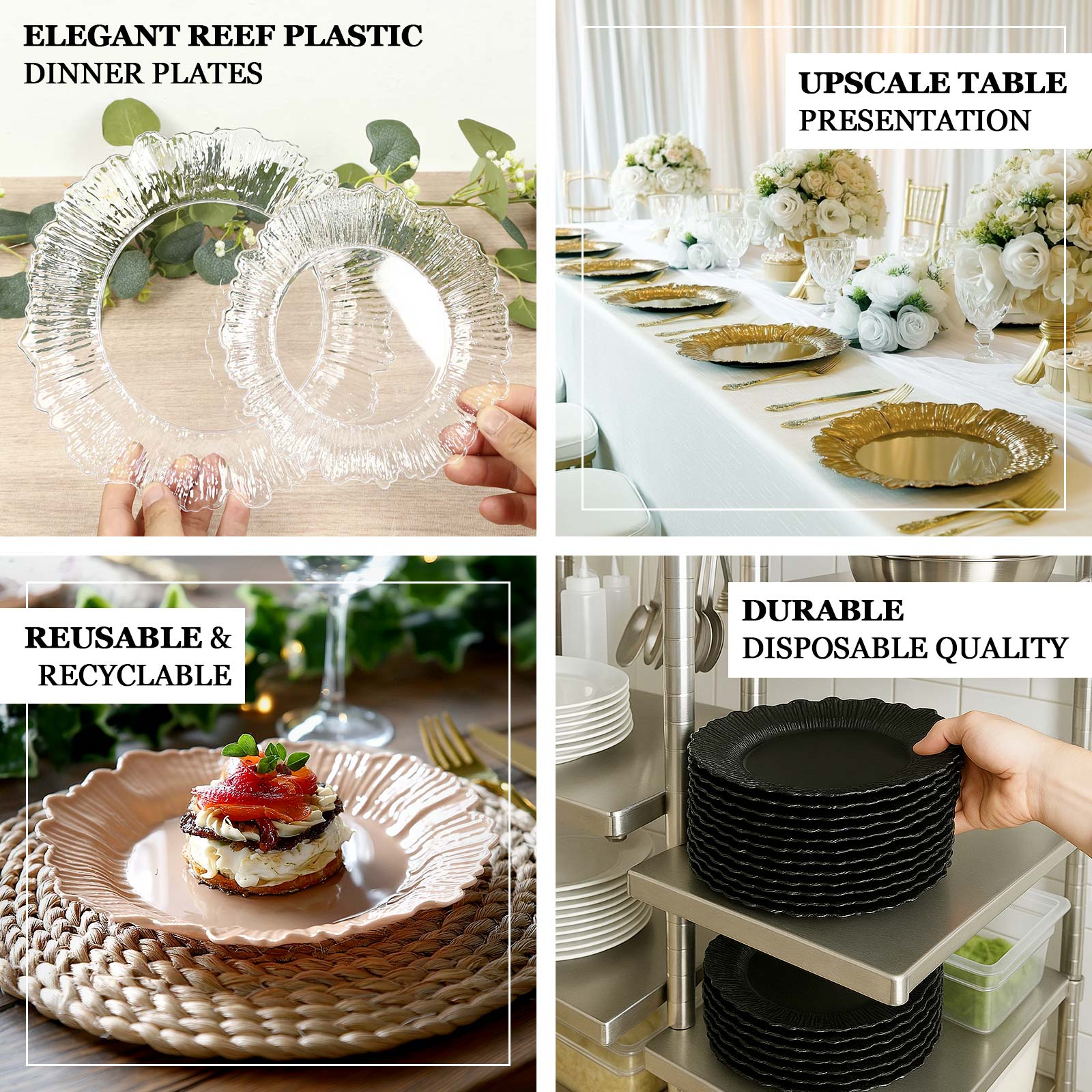 20 Pack 10" Plastic Dinner Plates – Pearl White Reef Design, Elegant Disposable Party Tableware - Image 4