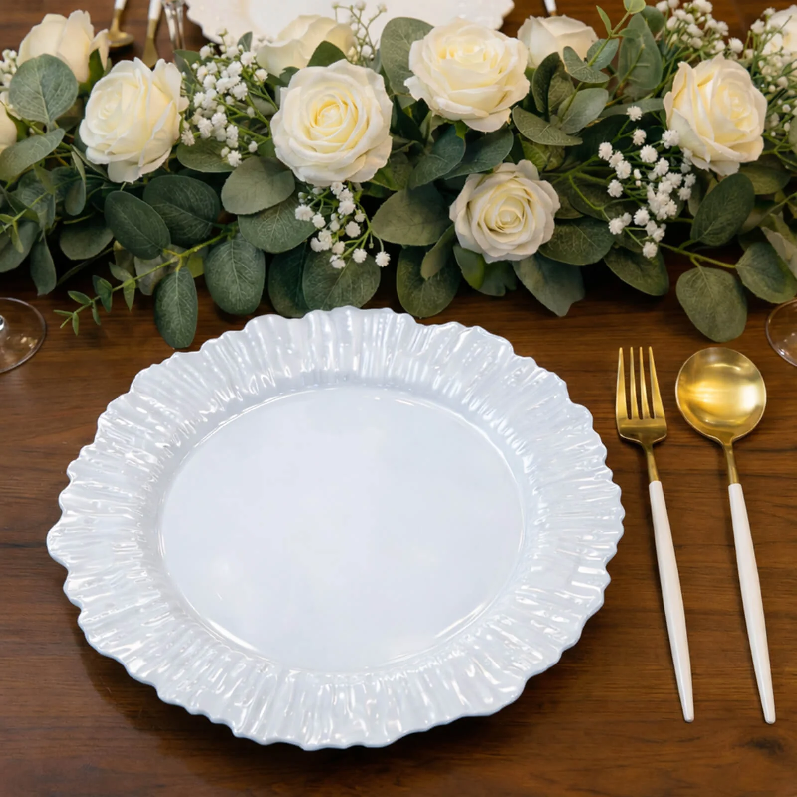 20 Pack 10" Plastic Dinner Plates – Pearl White Reef Design, Elegant Disposable Party Tableware - Image 7