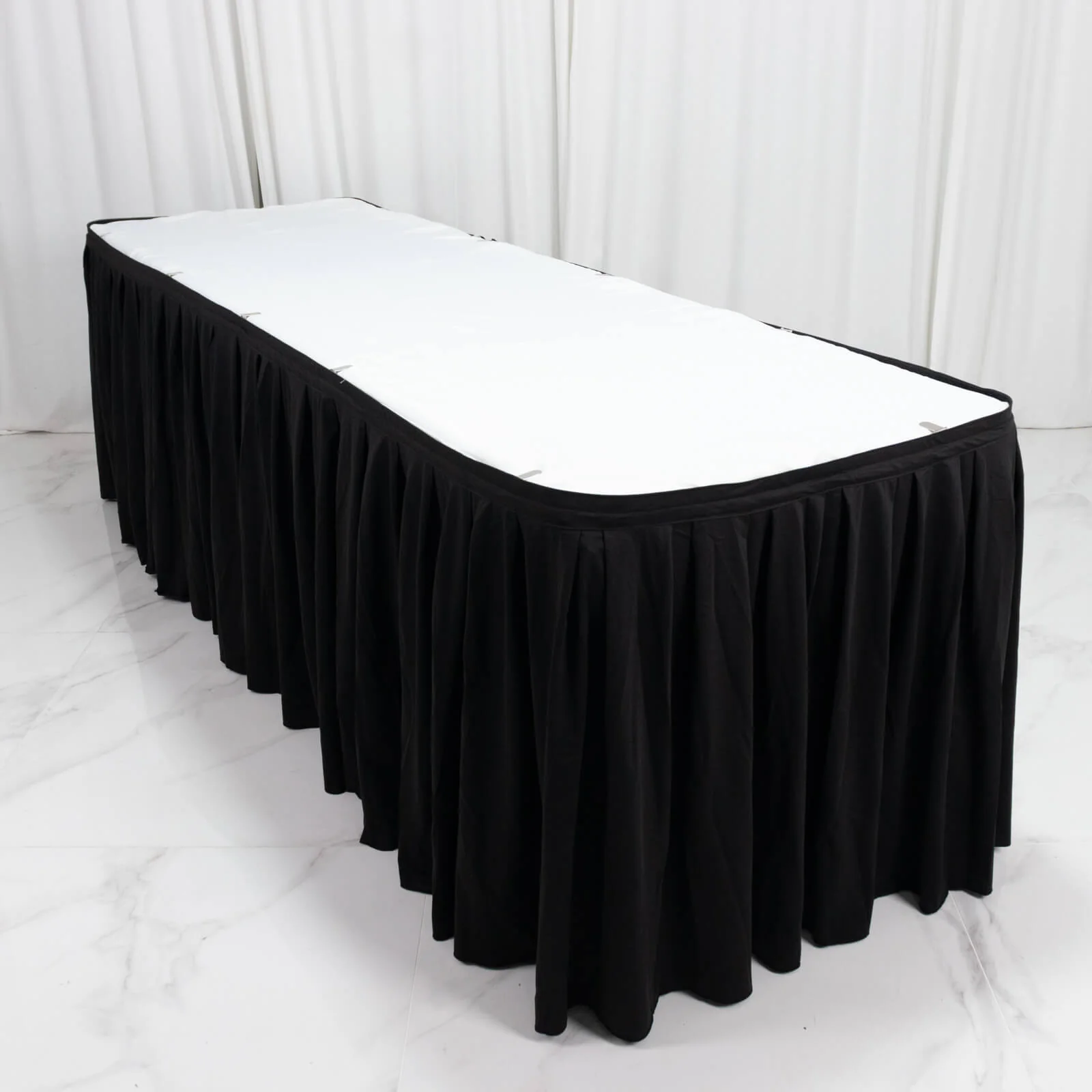 21ft Scuba Table Skirt Black - Shirred Pleat Wrinkle Free & Stain Resistant Event Skirting