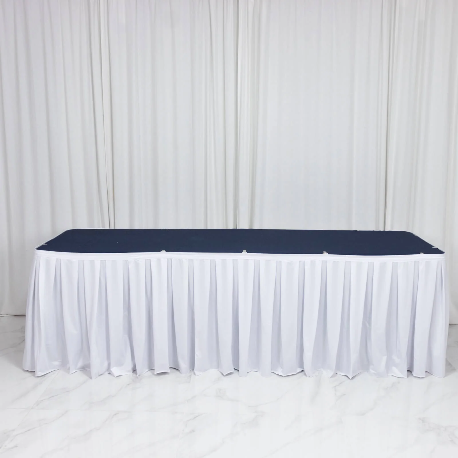 21ft Scuba Table Skirt White - Shirred Pleat Wrinkle Free & Stain Resistant Event Skirting - Image 3