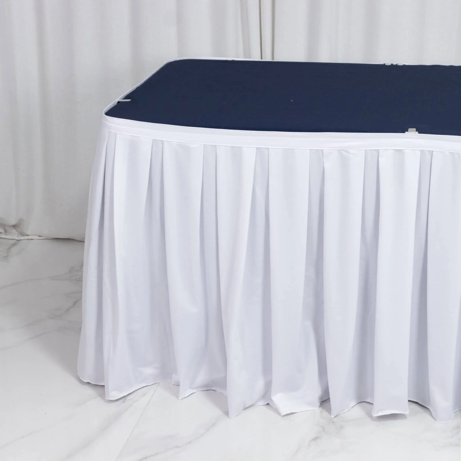 21ft Scuba Table Skirt White - Shirred Pleat Wrinkle Free & Stain Resistant Event Skirting - Image 7