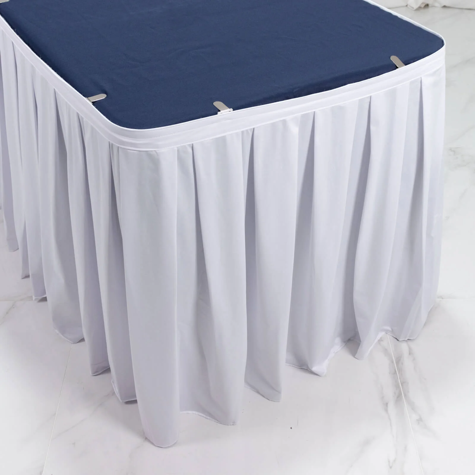 21ft Scuba Table Skirt White - Shirred Pleat Wrinkle Free & Stain Resistant Event Skirting - Image 8