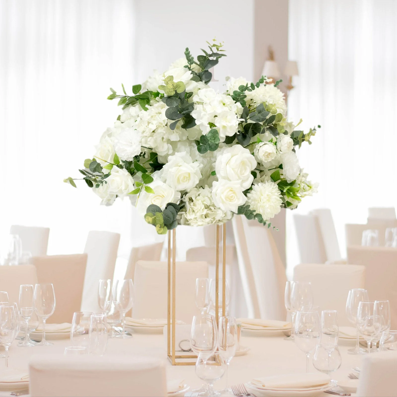 22-Inch White Silk Flower Grand Centerpiece – Pre-Arranged Artificial Rose, Hydrangea & Chrysanthemum Ball for Wedding & Event Décor - Image 7