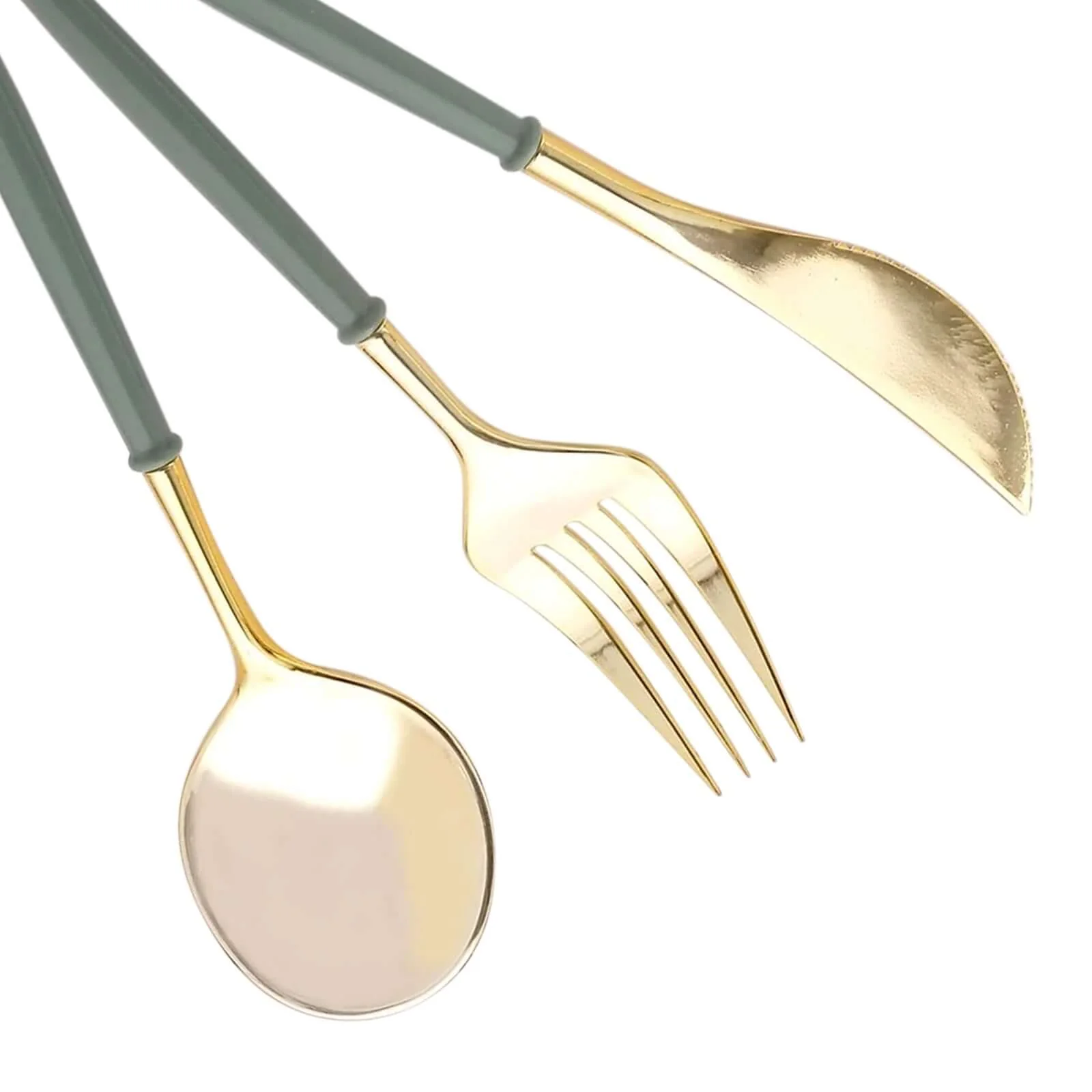 24-Pack Plastic Flatware Set in Metallic Gold with Dusty Sage Green Handle - Heavy Duty Disposable Modern Silverware 8" - Image 8