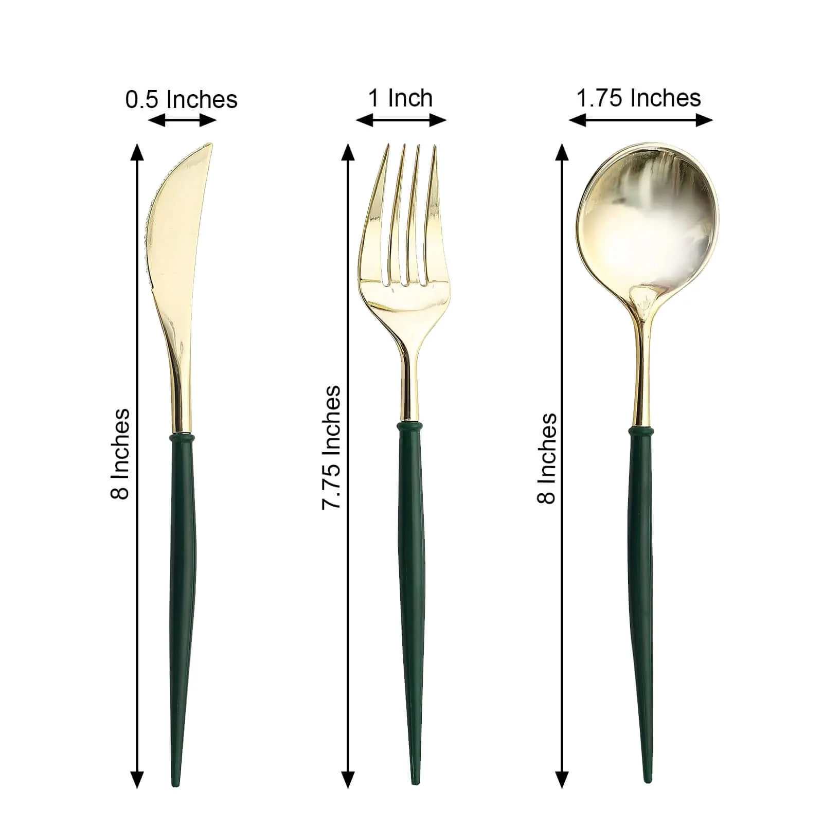 24-Pack Plastic Flatware Set in Metallic Gold with Hunter Emerald Green Handle - Heavy Duty Disposable Modern Silverware 8" - Image 3