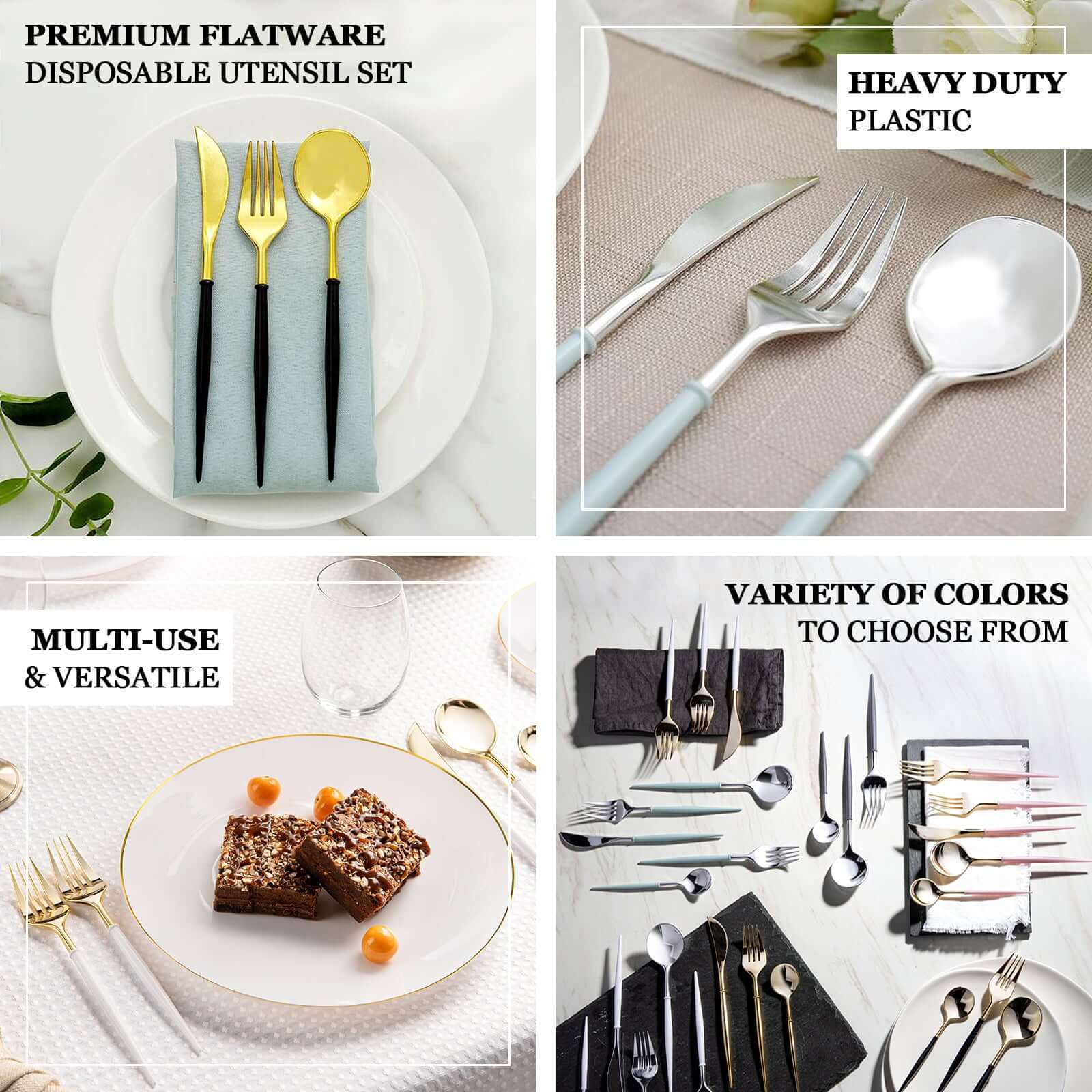24-Pack Plastic Flatware Set in Metallic Gold with Hunter Emerald Green Handle - Heavy Duty Disposable Modern Silverware 8" - Image 4