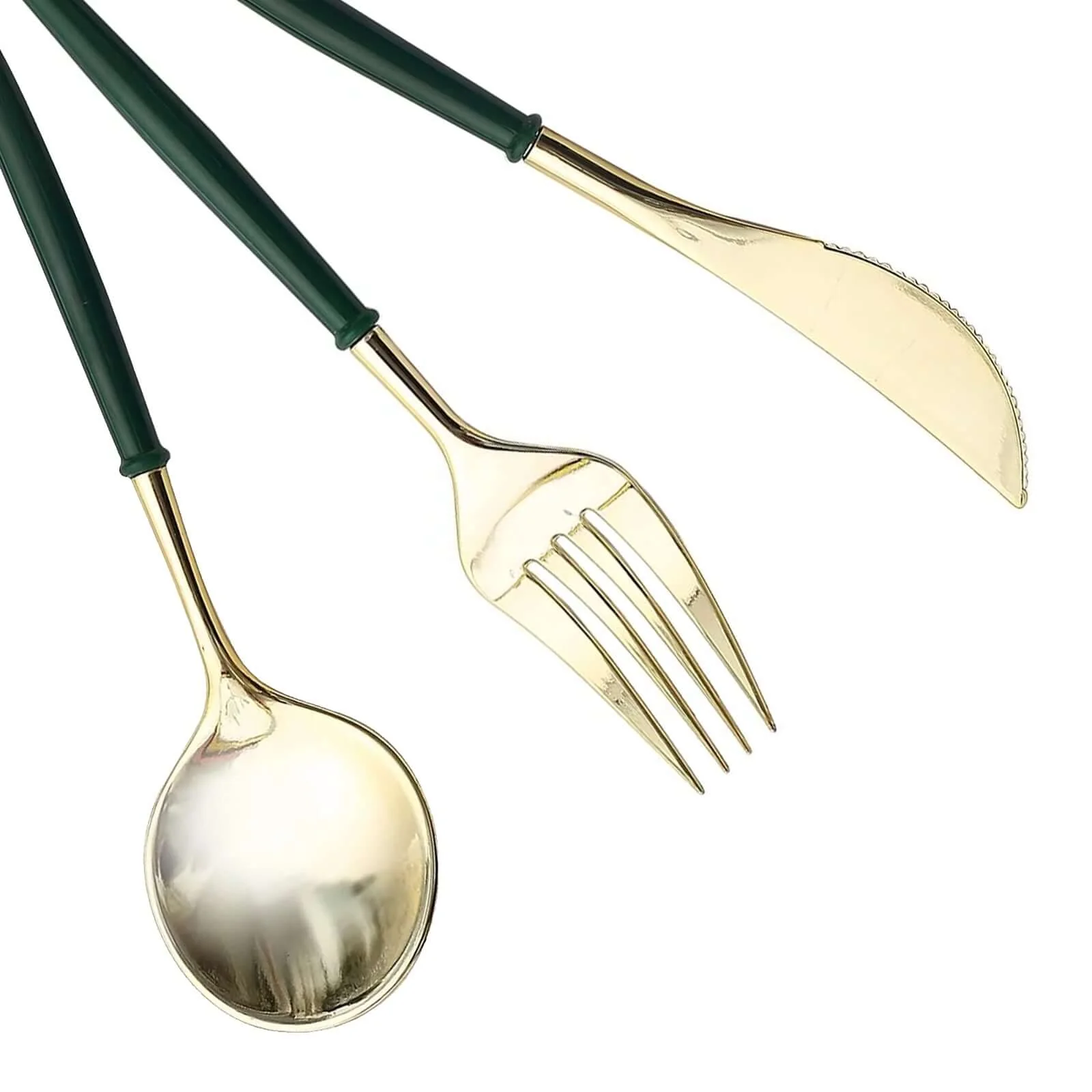 24-Pack Plastic Flatware Set in Metallic Gold with Hunter Emerald Green Handle - Heavy Duty Disposable Modern Silverware 8" - Image 8