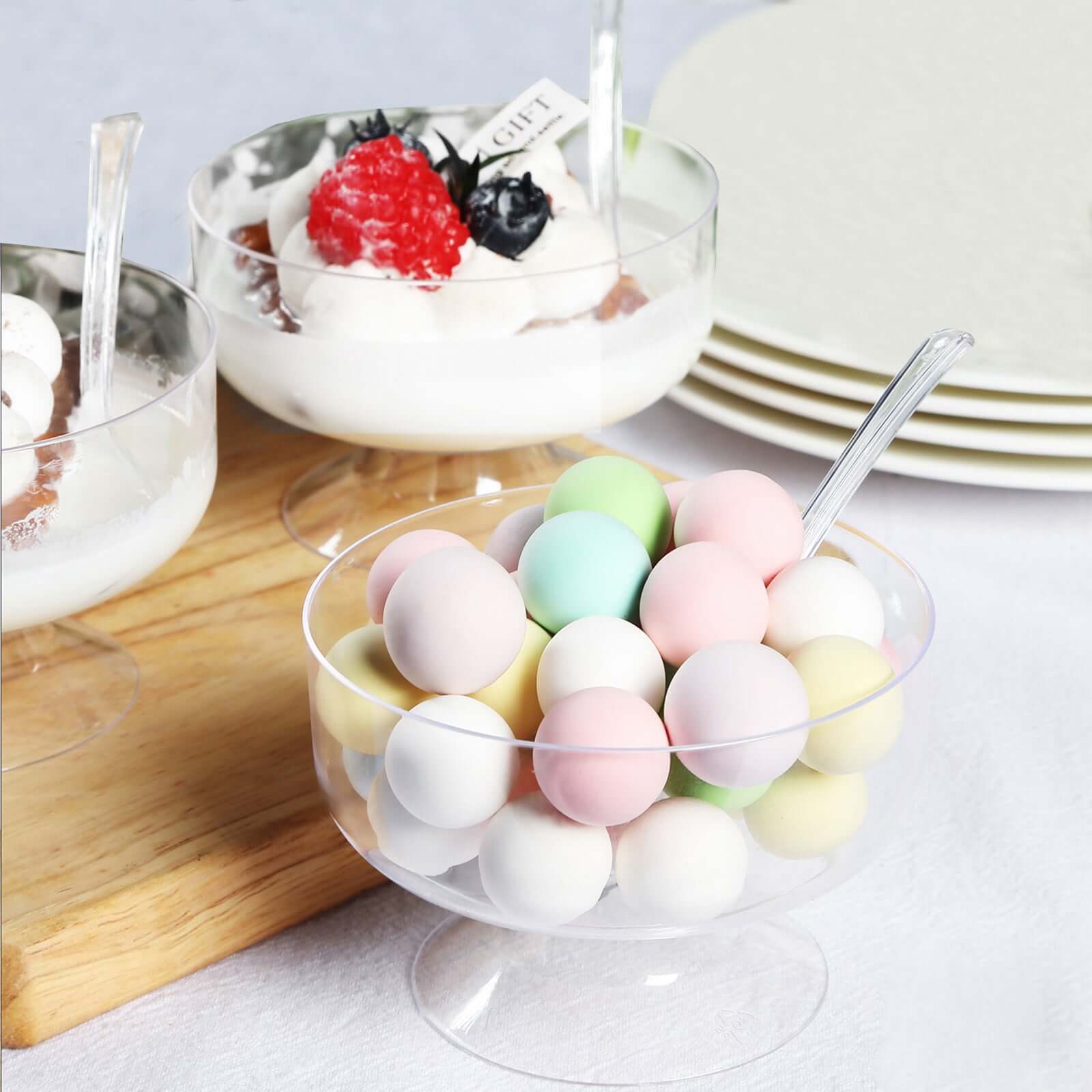 24-Pack Plastic Footed Dessert Cups Clear with Spoons - Perfect for Parfaits 6oz - Image 2