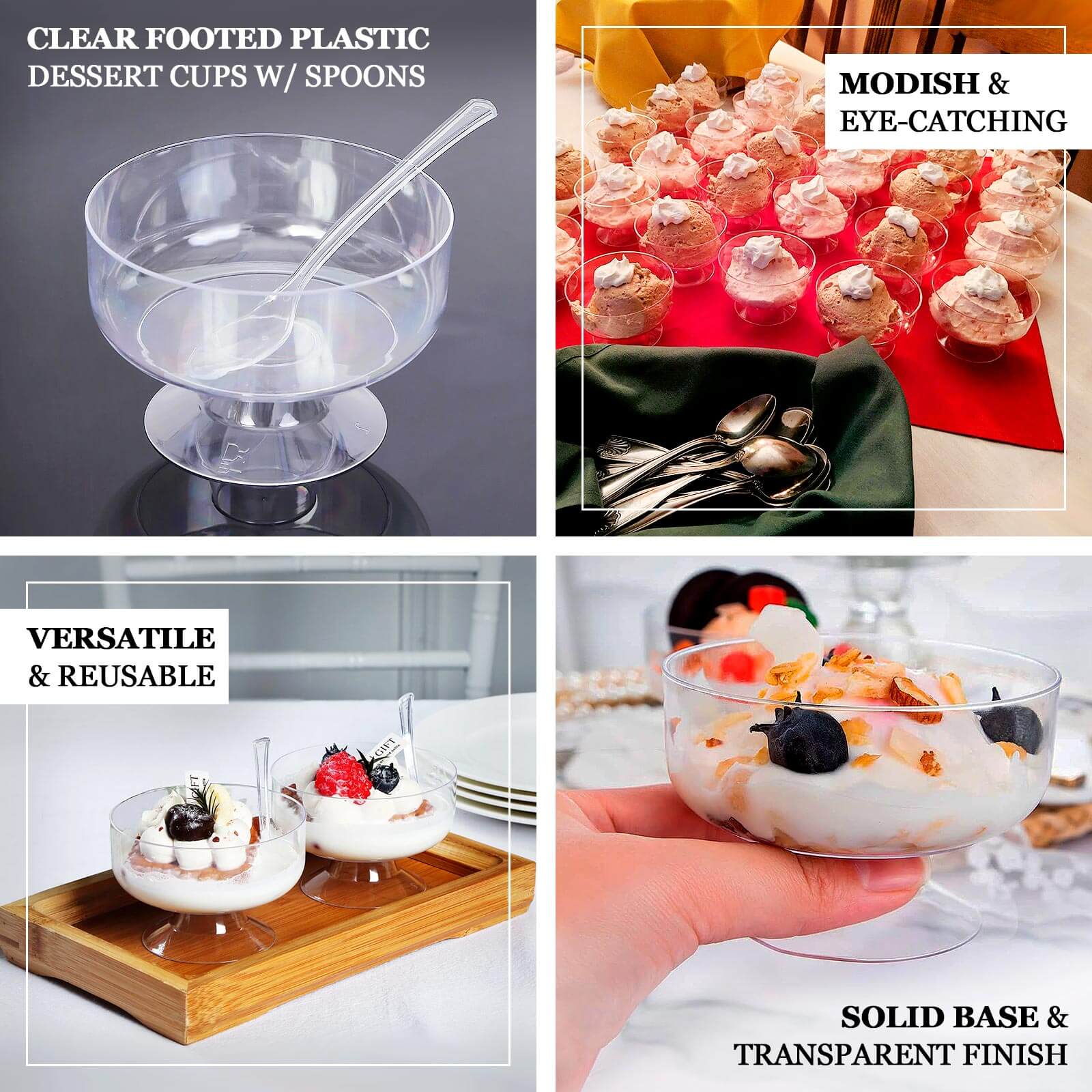 24-Pack Plastic Footed Dessert Cups Clear with Spoons - Perfect for Parfaits 6oz - Image 4