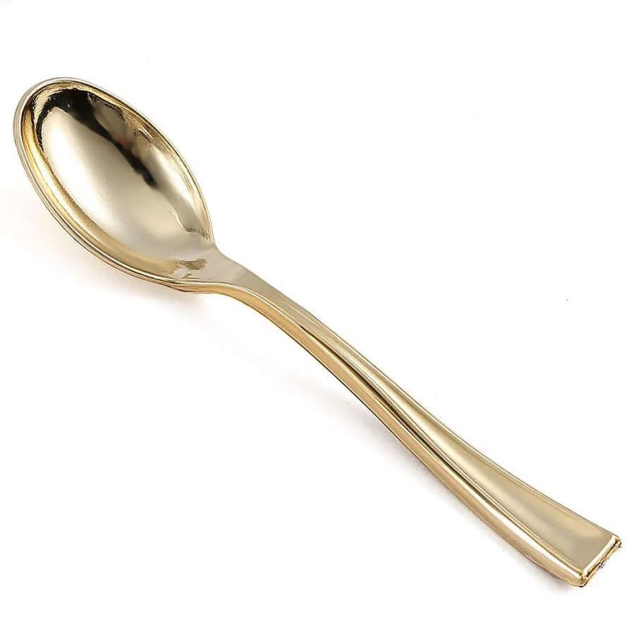 24-Pack Plastic Mini Dessert Spoons Gold - Heavy Duty Disposable Silverware 4" - Image 6
