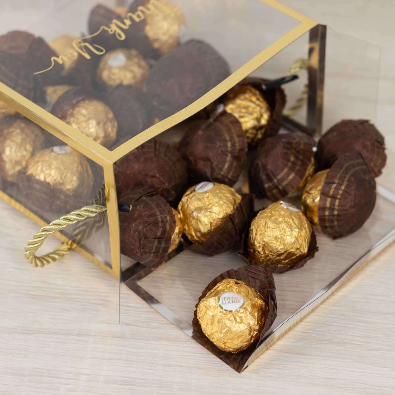 25 Pack Gold Trimmed Clear PVC Gift Boxes with Rope Handles and Thank You Print, Transparent Portable Candy Favor Boxes - 5.5"x5.5" - Image 11