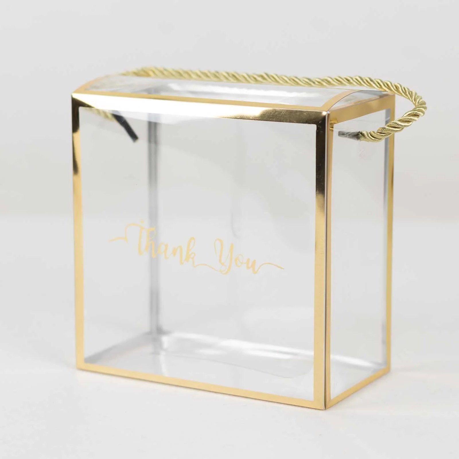 25 Pack Gold Trimmed Clear PVC Gift Boxes with Rope Handles and Thank You Print, Transparent Portable Candy Favor Boxes - 5.5"x5.5" - Image 12