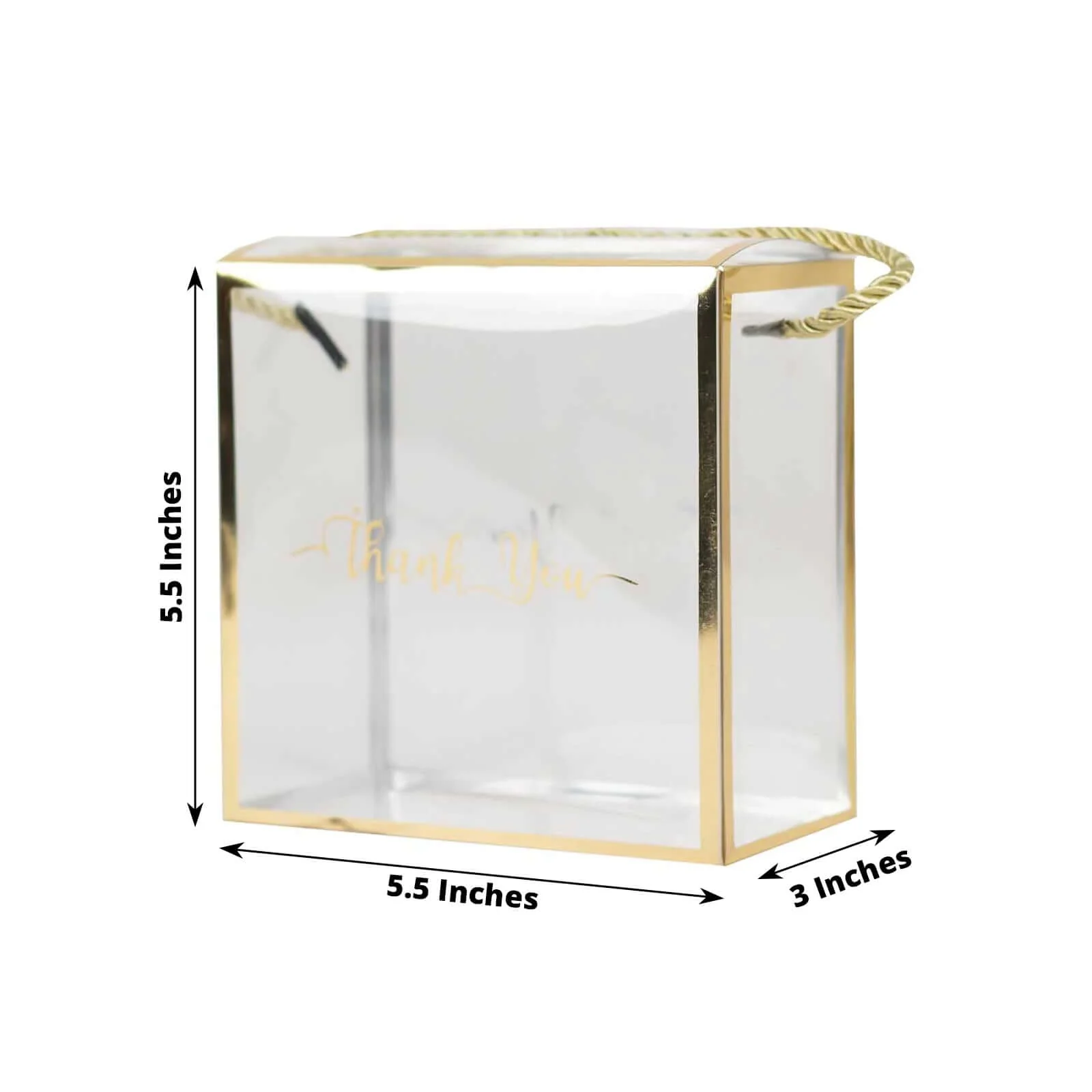 25 Pack Gold Trimmed Clear PVC Gift Boxes with Rope Handles and Thank You Print, Transparent Portable Candy Favor Boxes - 5.5"x5.5" - Image 3