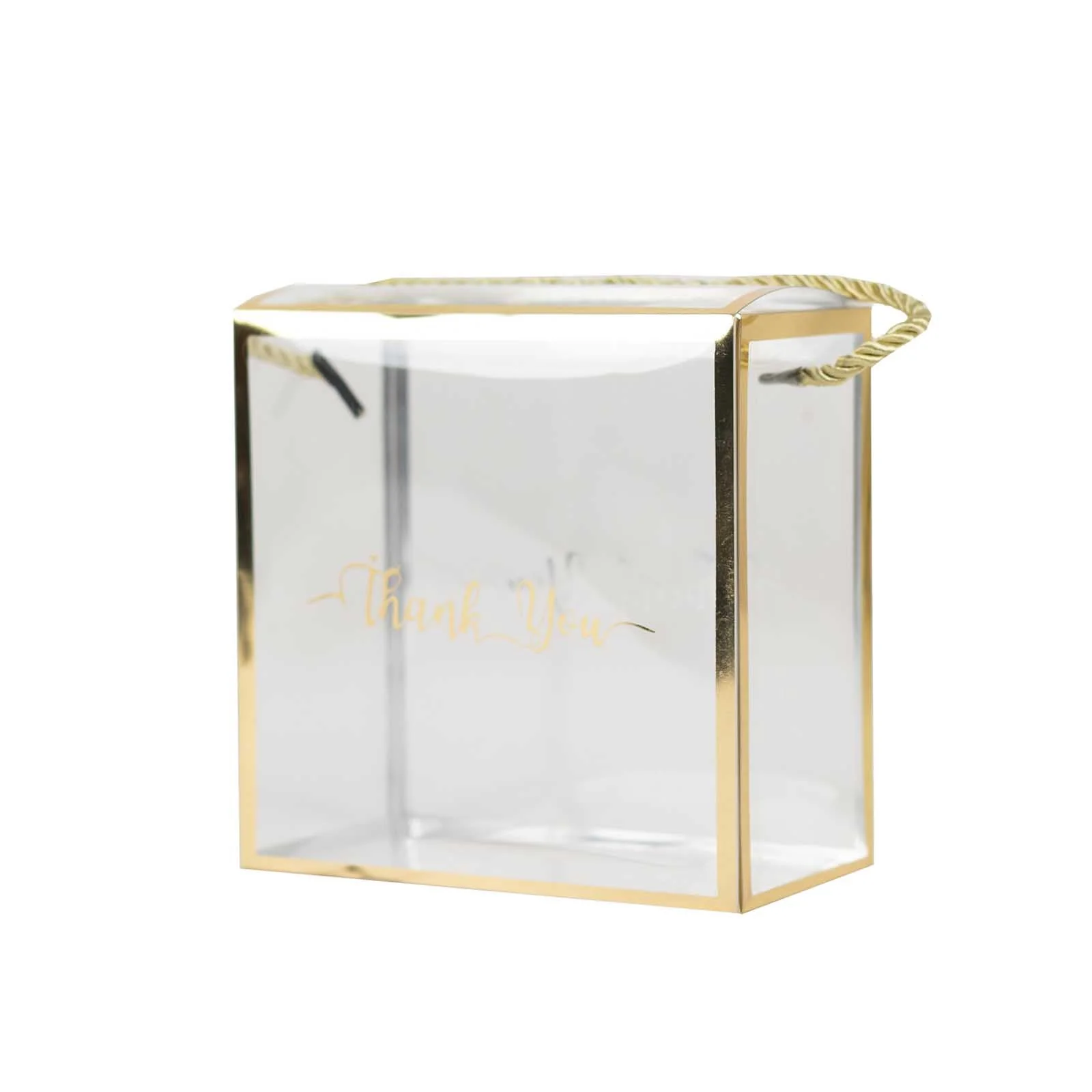 25 Pack Gold Trimmed Clear PVC Gift Boxes with Rope Handles and Thank You Print, Transparent Portable Candy Favor Boxes - 5.5"x5.5" - Image 6