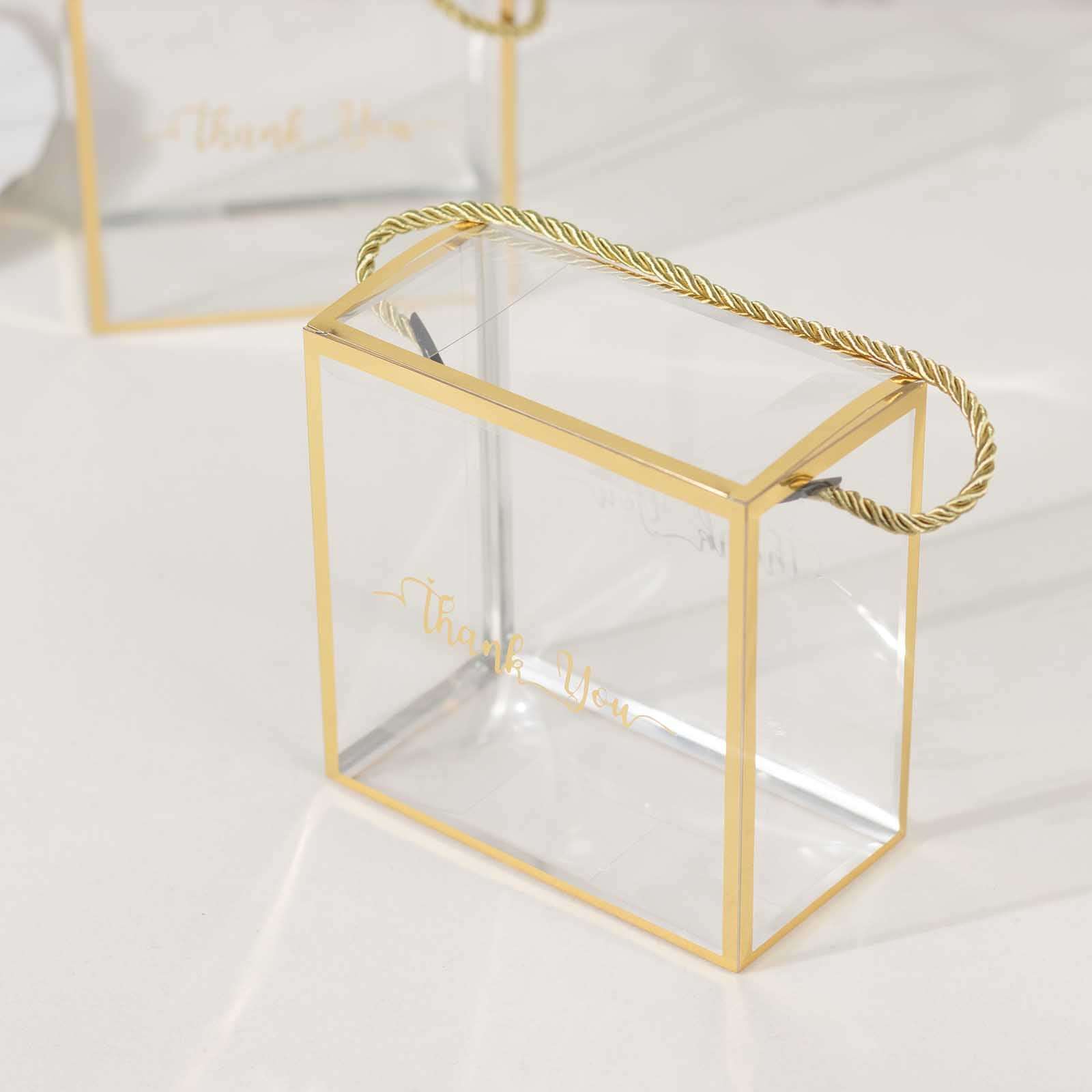 25 Pack Gold Trimmed Clear PVC Gift Boxes with Rope Handles and Thank You Print, Transparent Portable Candy Favor Boxes - 5.5"x5.5" - Image 8